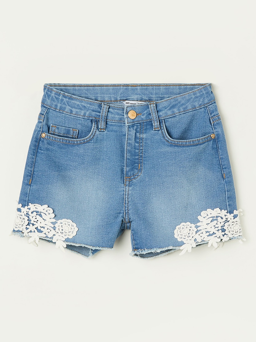 

Fame Forever by Lifestyle Girls Mid-Rise Washed Denim Shorts, Blue