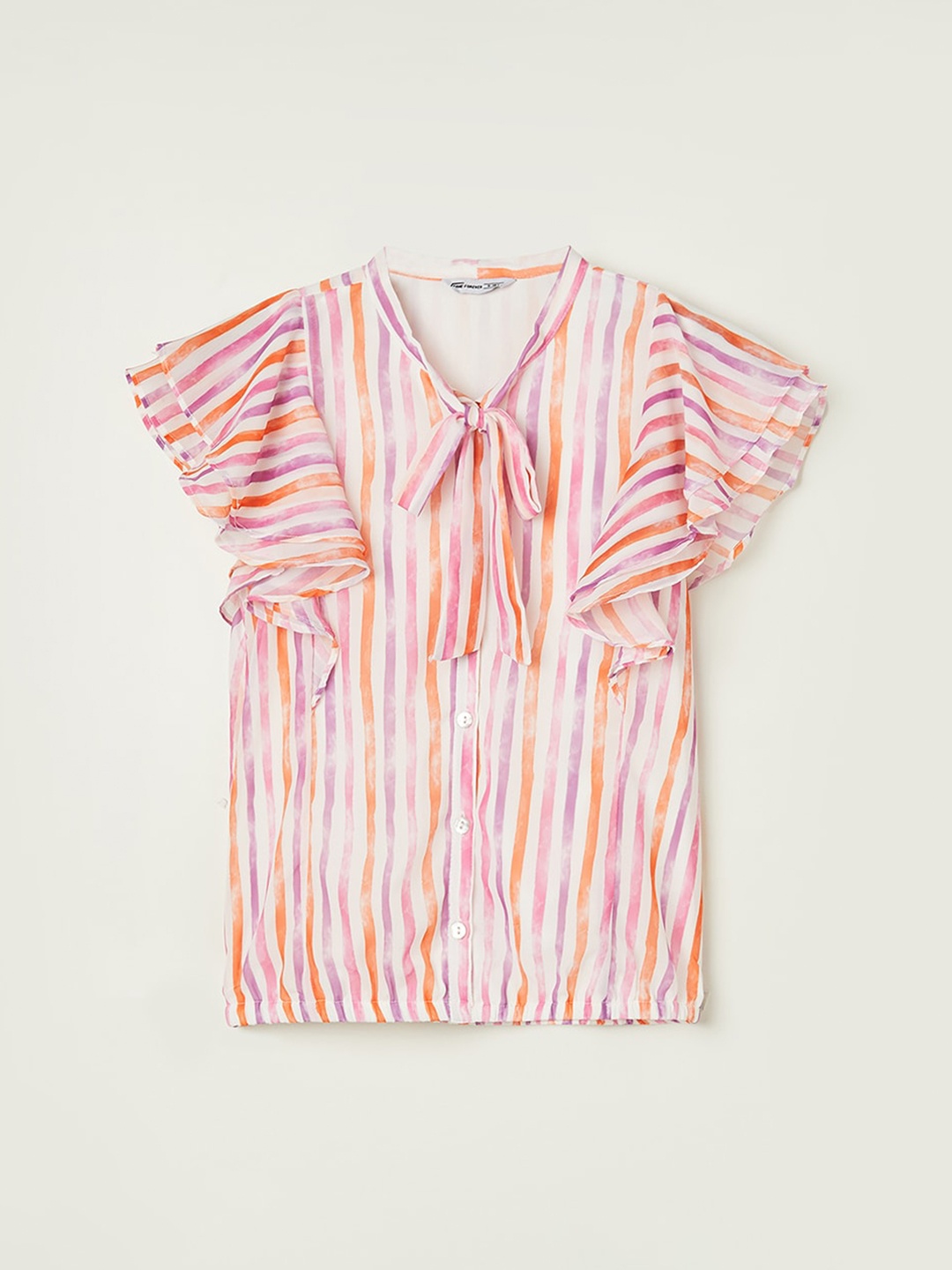 

Fame Forever by Lifestyle Girls Striped Ruffled Flutter Sleeves Top, Off white
