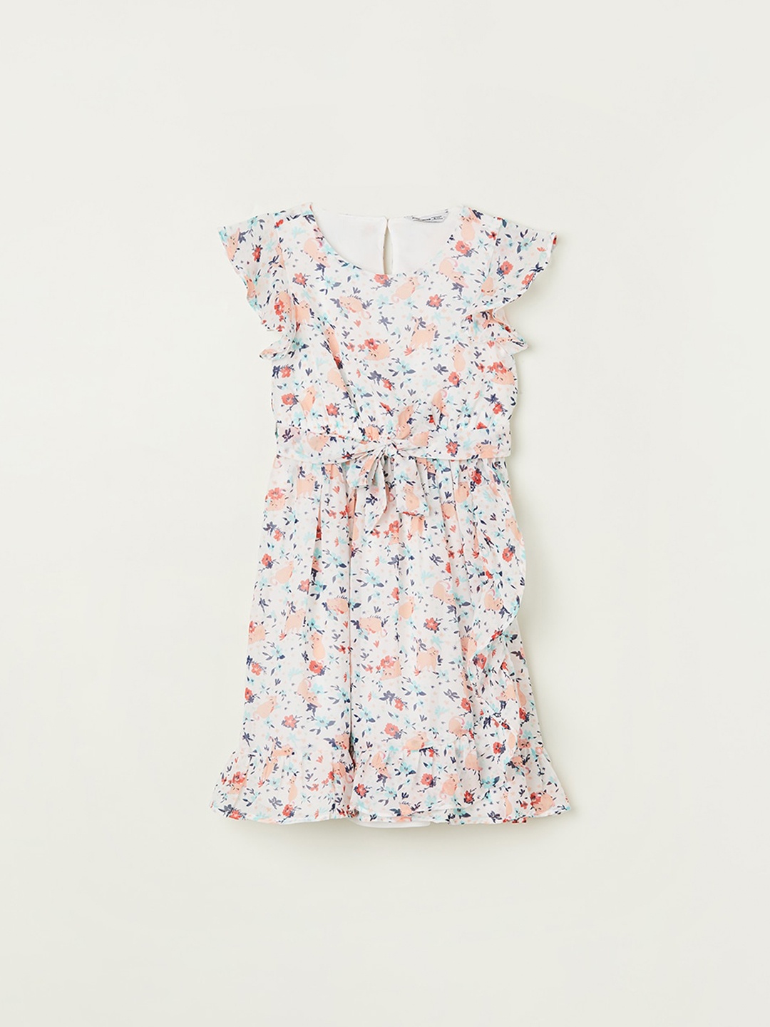 

Fame Forever by Lifestyle Girls Floral Printed Flutter Sleeve A-line Dress, White