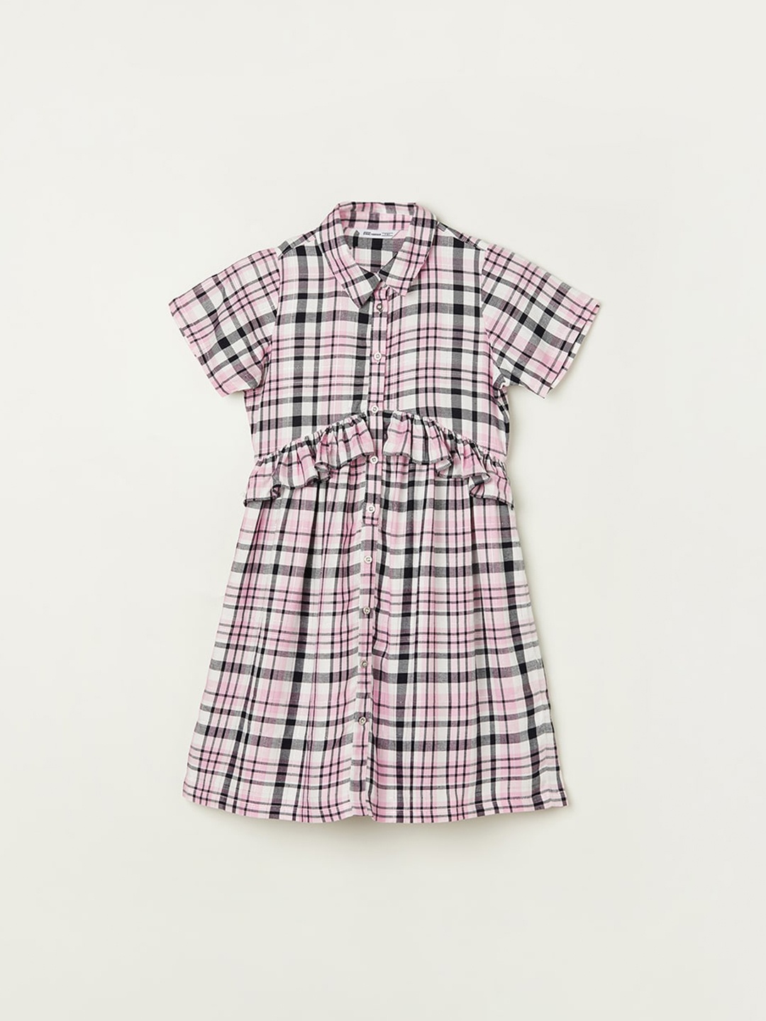 

Fame Forever by Lifestyle Checked Ruffled Shirt Dress, Pink