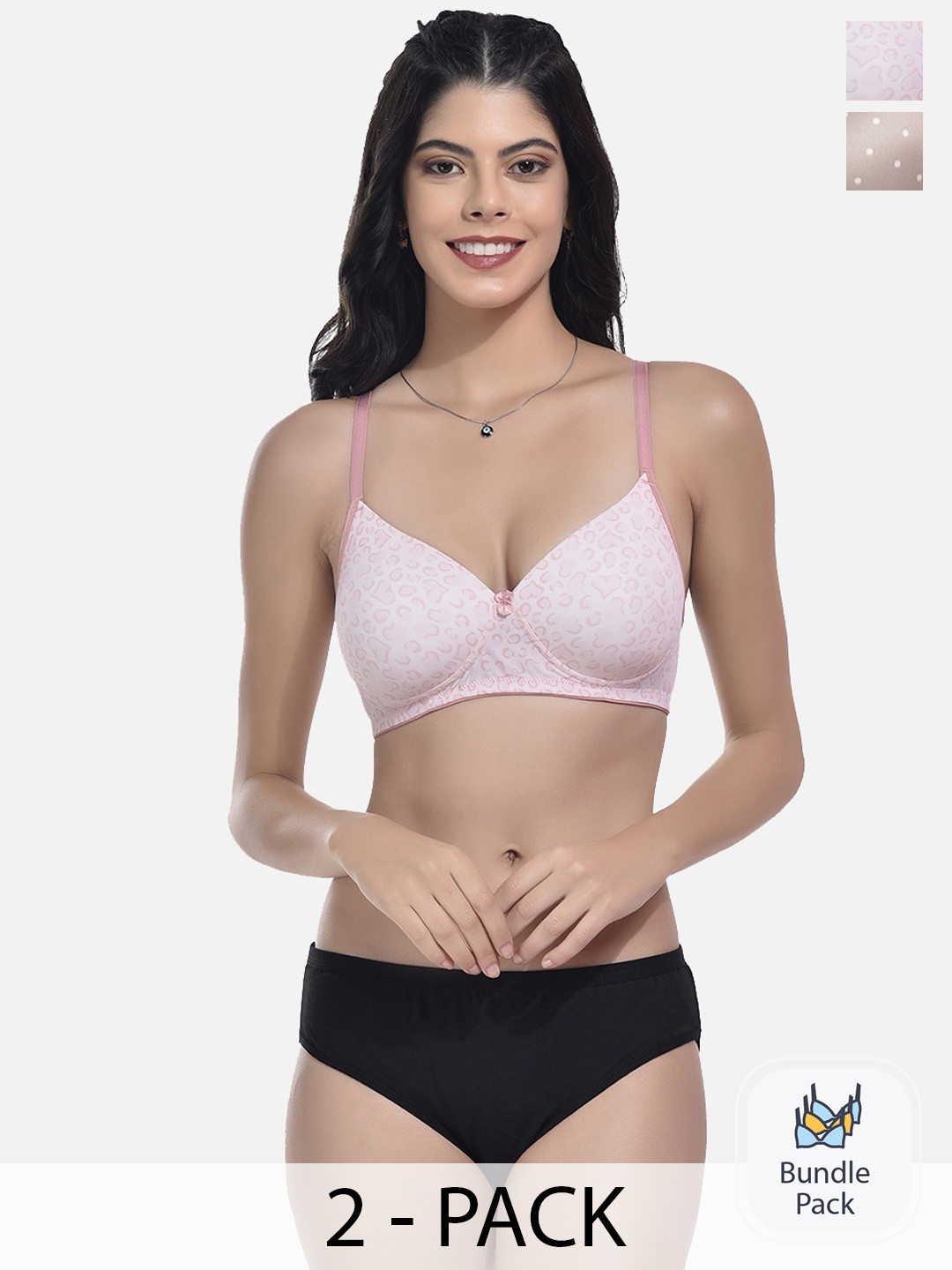 

StyFun Pack Of 2 Self-Design Lingerie Sets, Pink