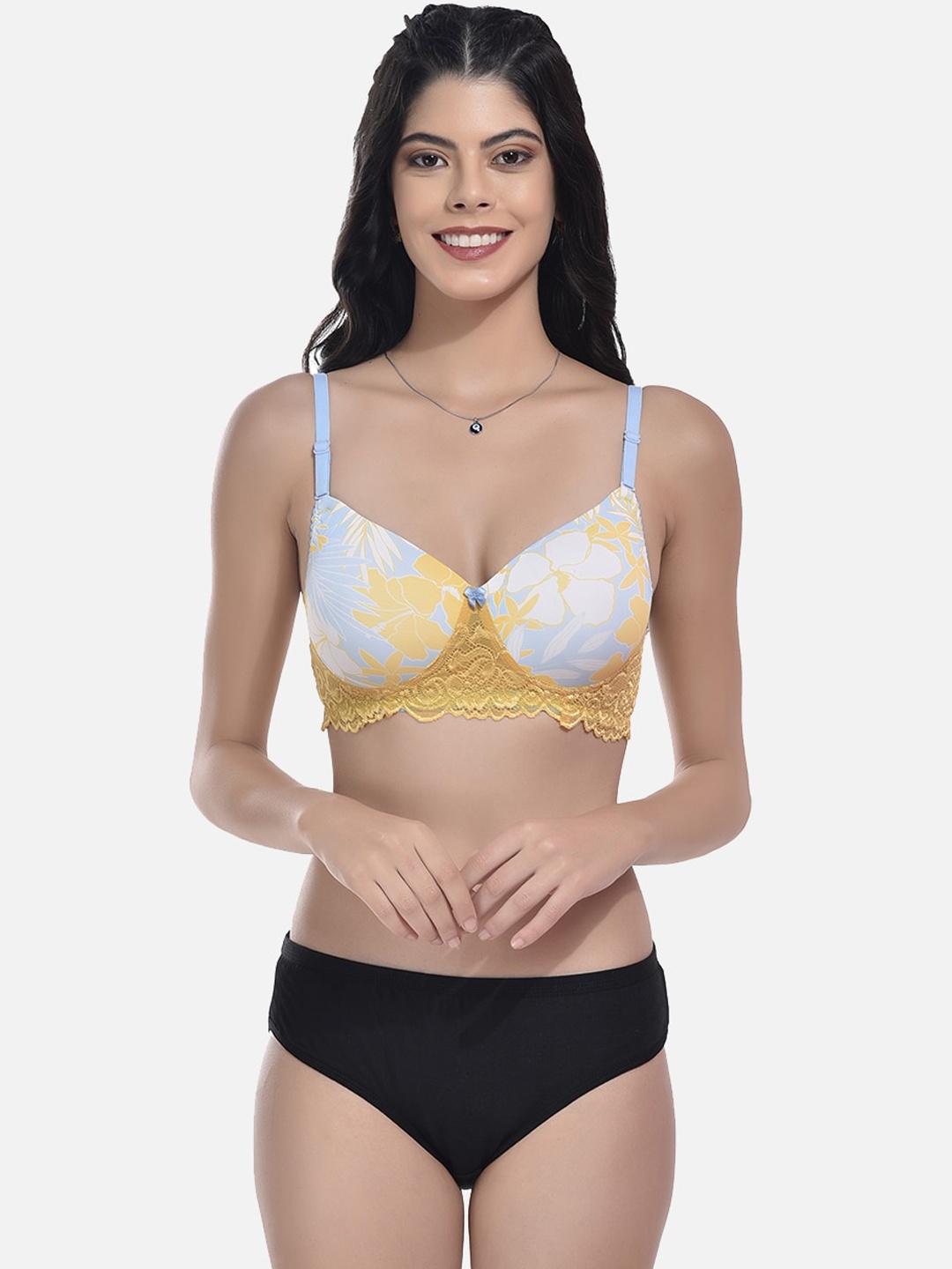 

StyFun Self Design Cotton Lingerie Set, Yellow