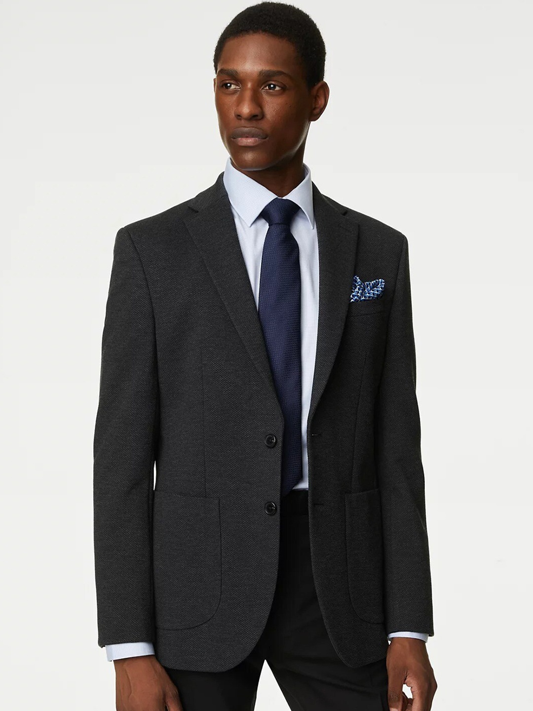 

Marks & Spencer Self-Design Notched Lapel Single-Breasted Formal Blazers, Black