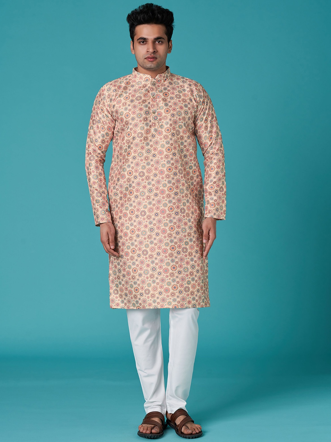 

ZARIMO Ethnic Moif Printed Straight Kurta, Beige