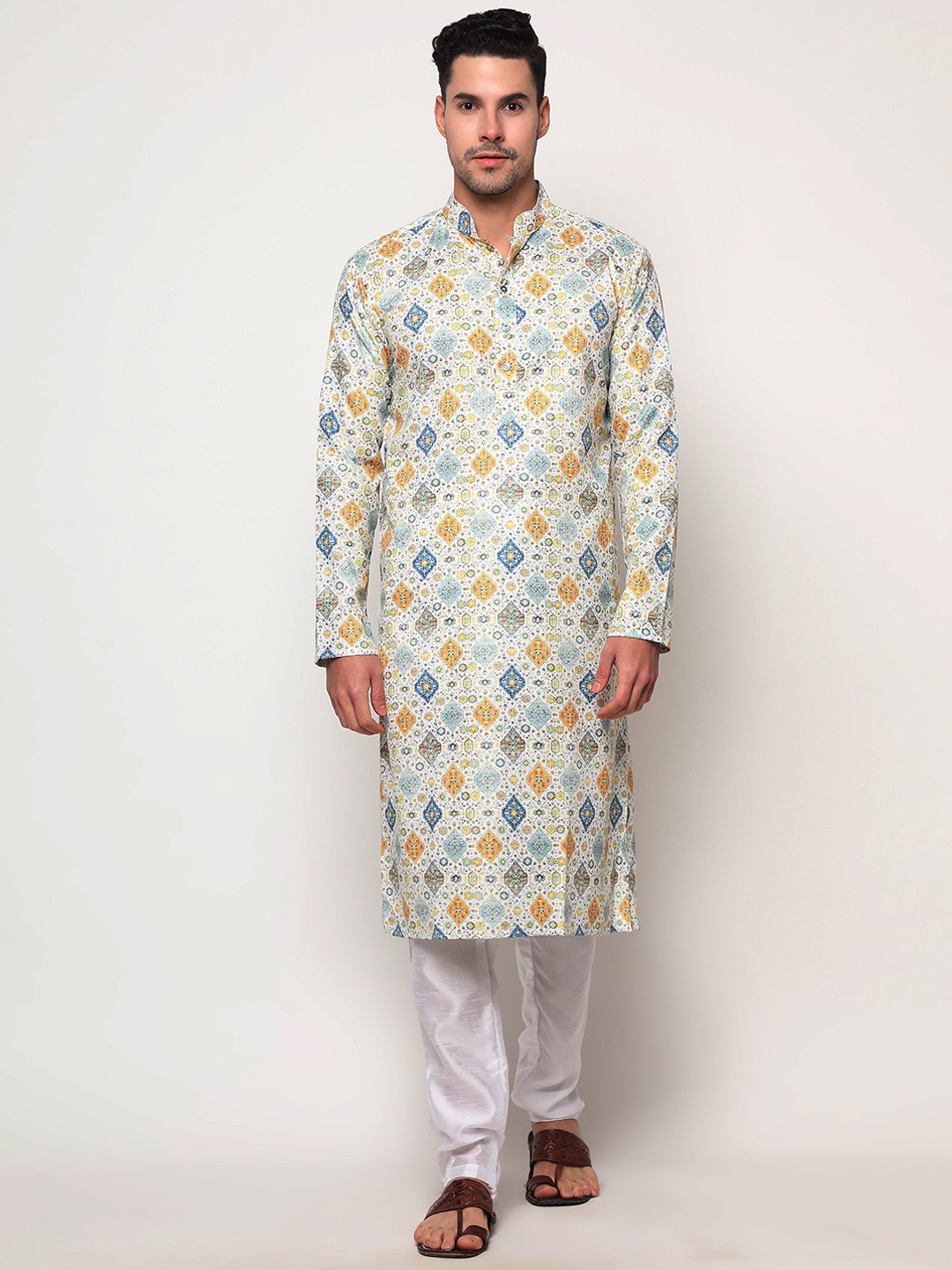 

ZARIMO Floral Printed Straight Kurta, White
