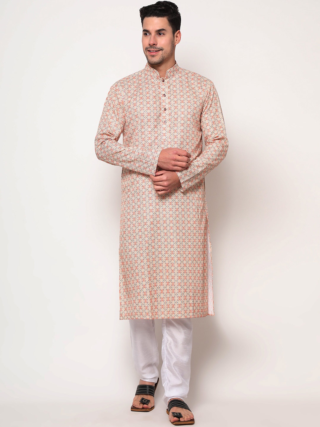 

ZARIMO Ethnic Moif Printed Straight Kurta, Cream