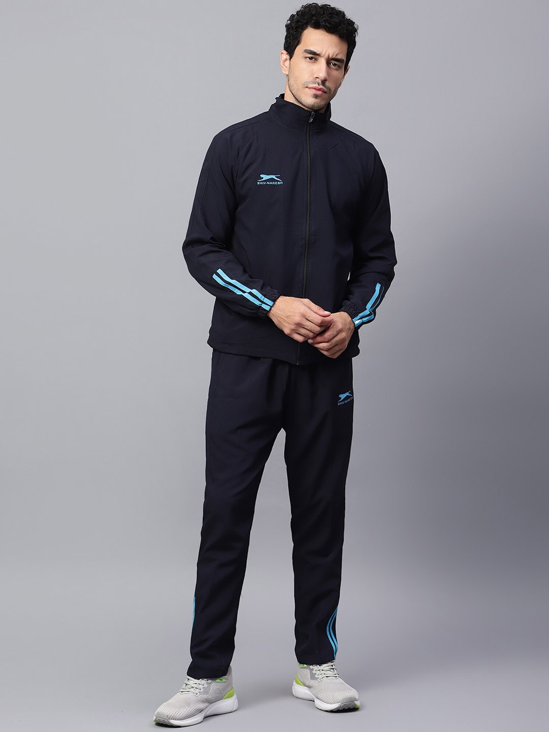 

Shiv Naresh Men Mock Collar Hooded Tracksuits, Navy blue