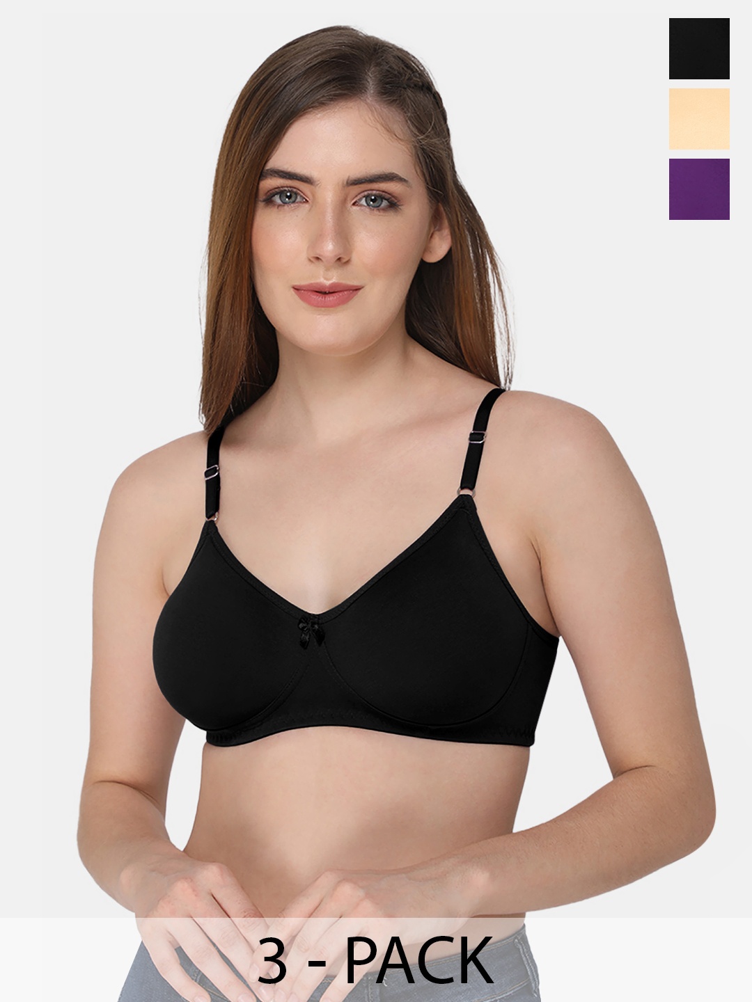 

intimacy LINGERIE Pack of 3 Non Padded Cotton Everyday Bra - Medium Coverage, Black