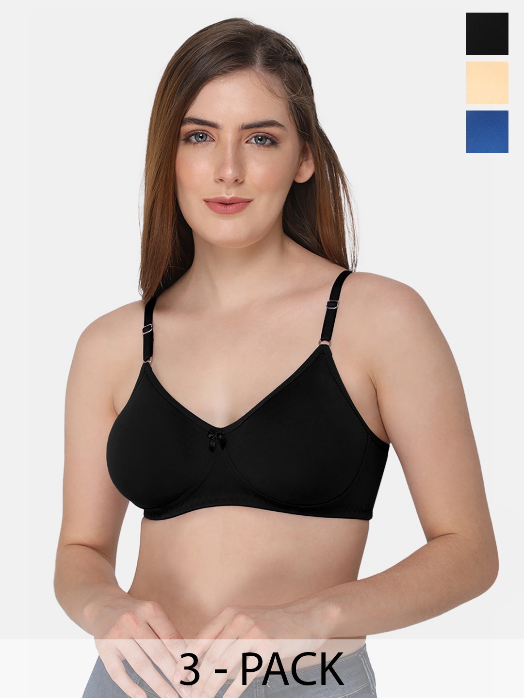 

intimacy LINGERIE Pack of 3 Full Coverage Cotton Everyday Bras With All Day Comfort, Black