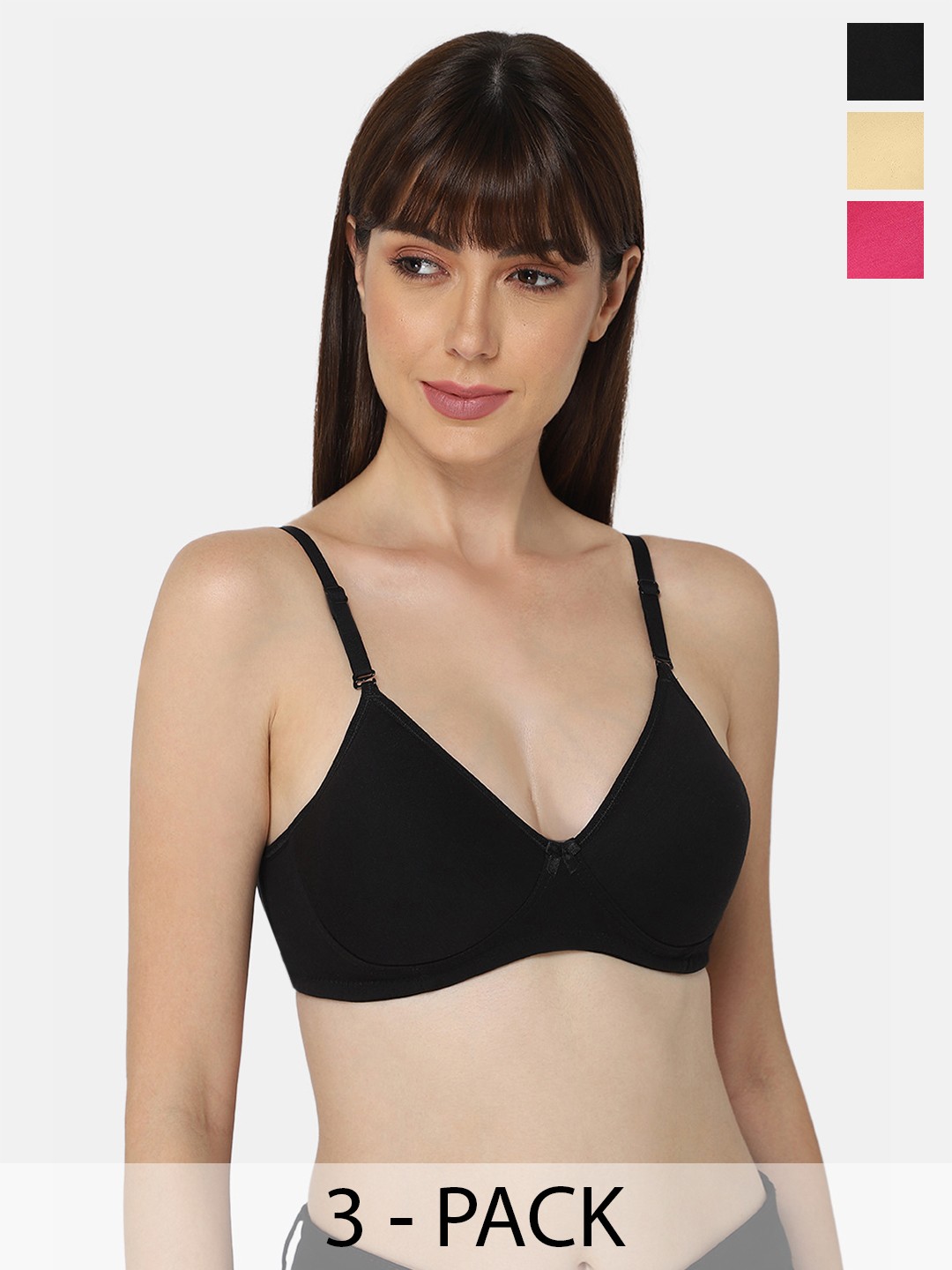 

intimacy LINGERIE Pack Of 3 Medium Coverage Lightly Padded Cotton Bra With All Day Comfort, Black