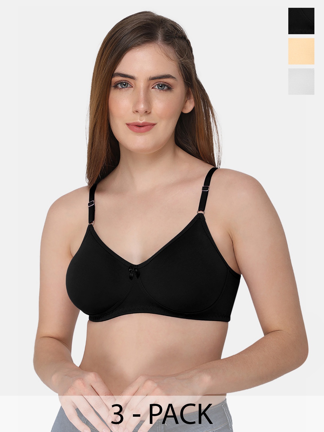 

intimacy LINGERIE Pack of 3 Full Coverage Cotton Everyday Bra With All Day Comfort, Black