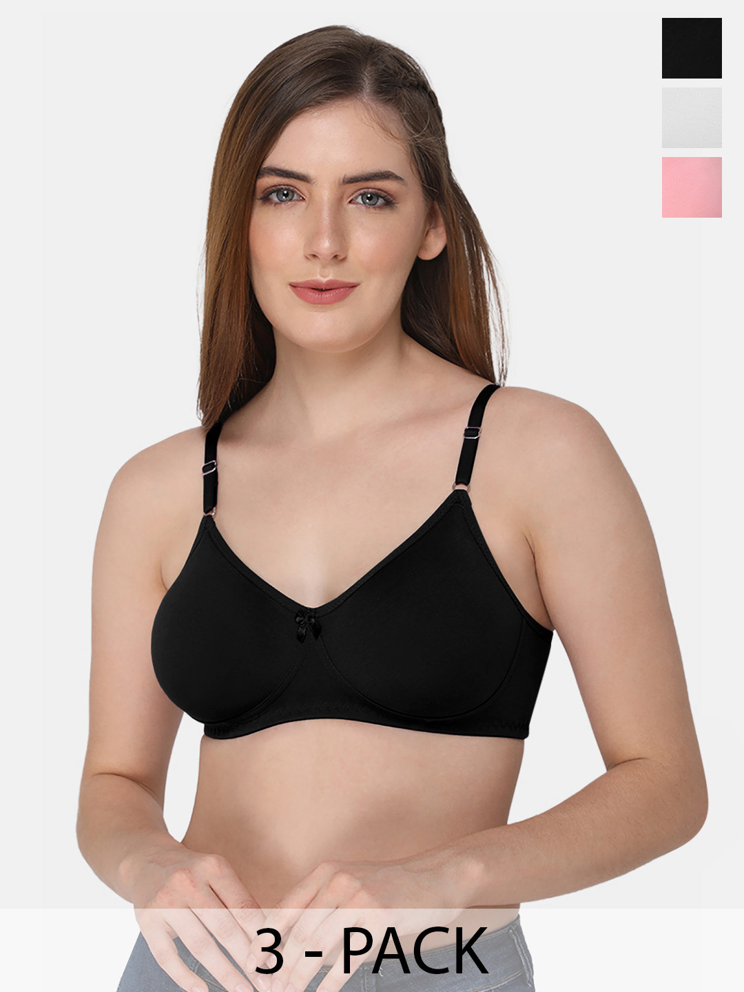 

intimacy LINGERIE Pack of 3 Non Padded Cotton Everyday Bra - Medium Coverage, Black