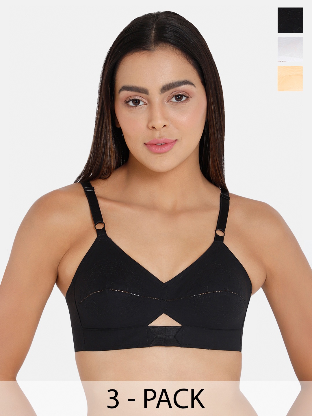 

intimacy LINGERIE Pack Of 3 Full Coverage Cotton Everyday Bra With All Day Comfort, Black