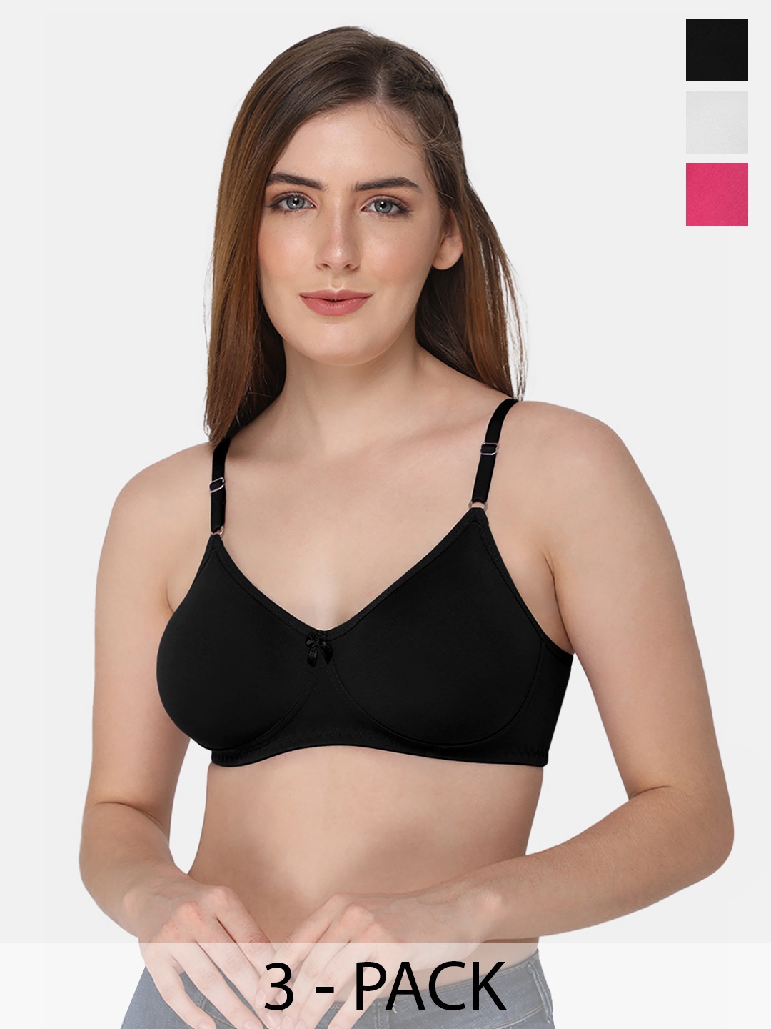 

intimacy LINGERIE Pack of 3 Full Coverage Cotton Everyday Bras With All Day Comfort, Black