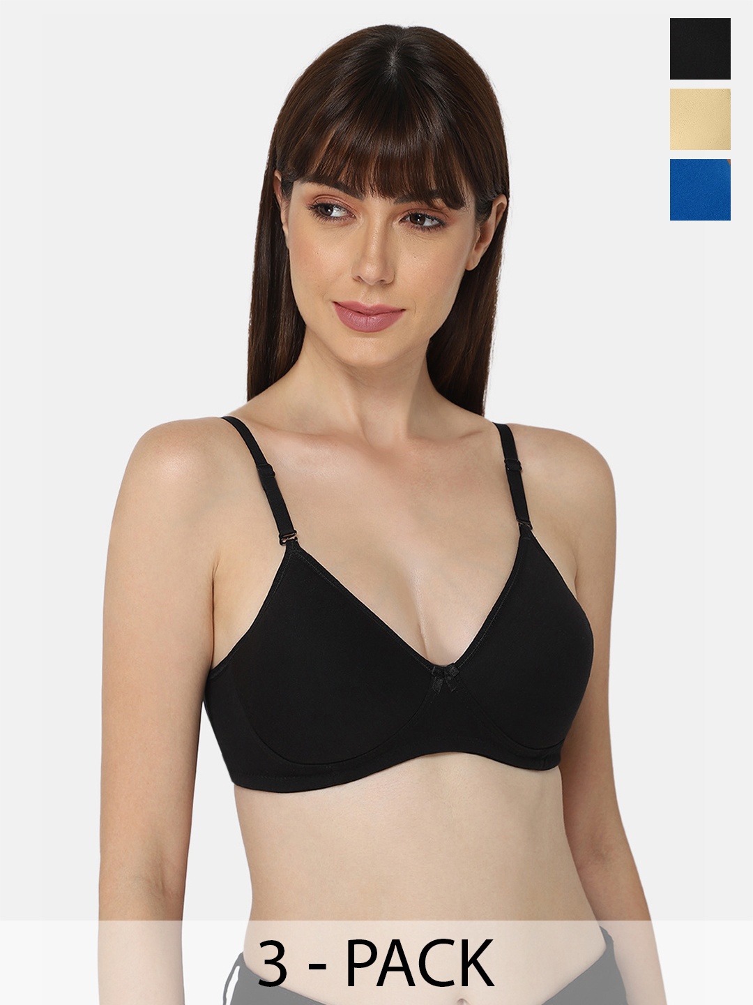 

intimacy LINGERIE Pack of 3 Medium Coverage Cotton Everyday Bra With All Day Comfort, Black