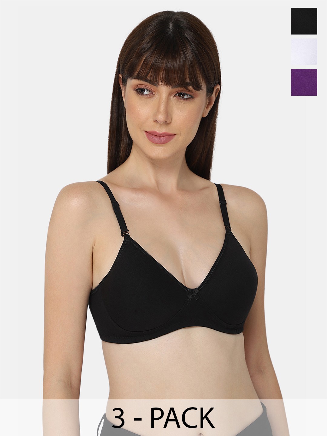 

intimacy LINGERIE Pack Of 3 Medium Coverage Lightly Padded Cotton Bra With All Day Comfort, Black