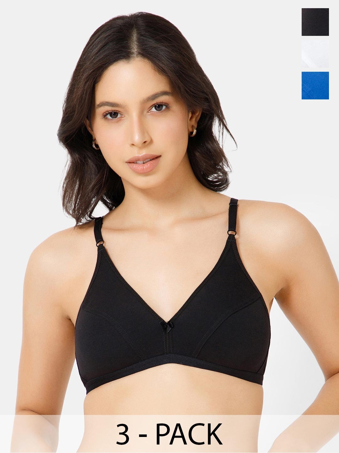 

intimacy LINGERIE Pack of 3 Medium Coverage All Day Comfort Cotton Plunge Bras, Black