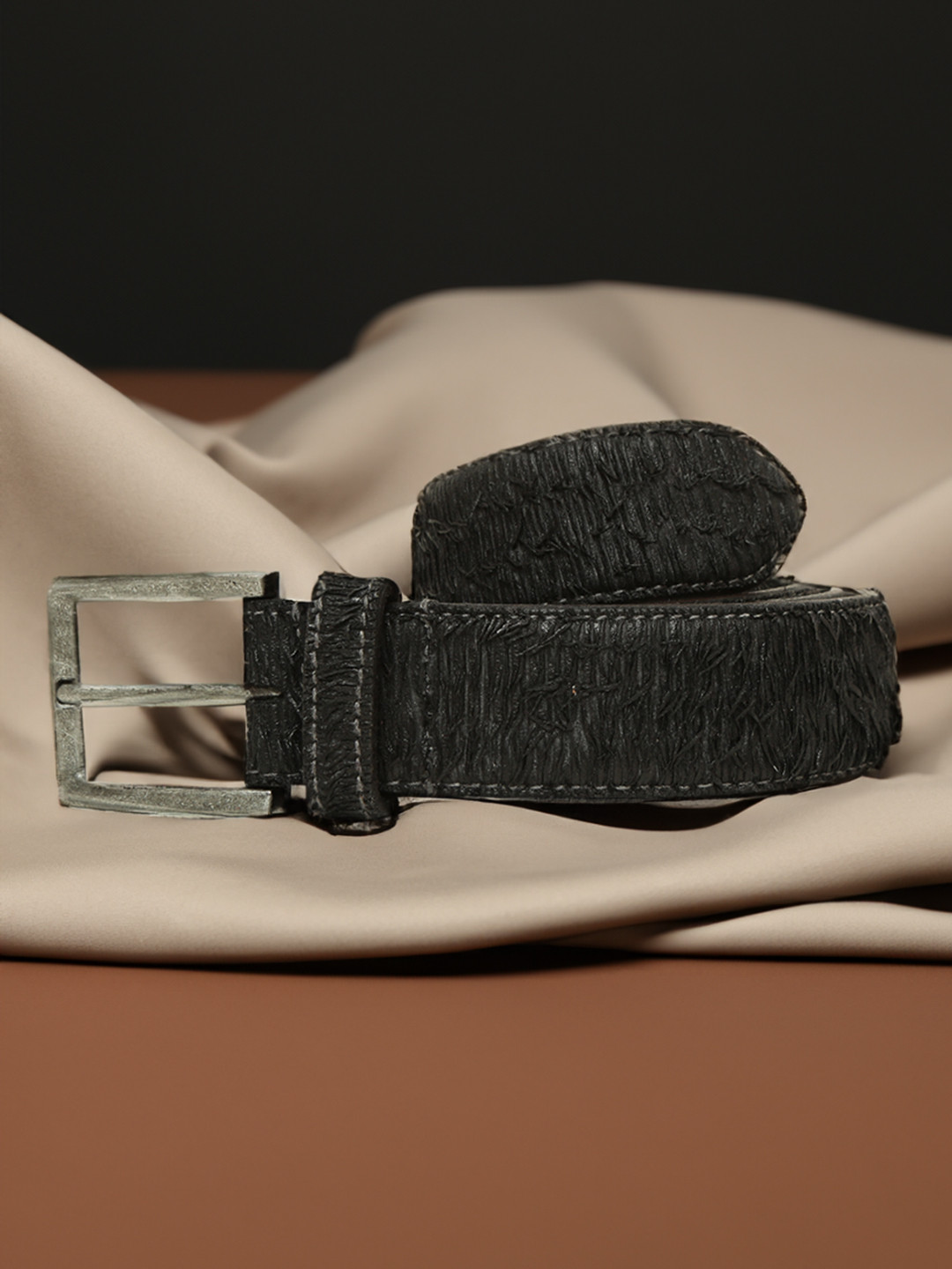 

ART N VINTAGE Men Textured Leather Belt, Black