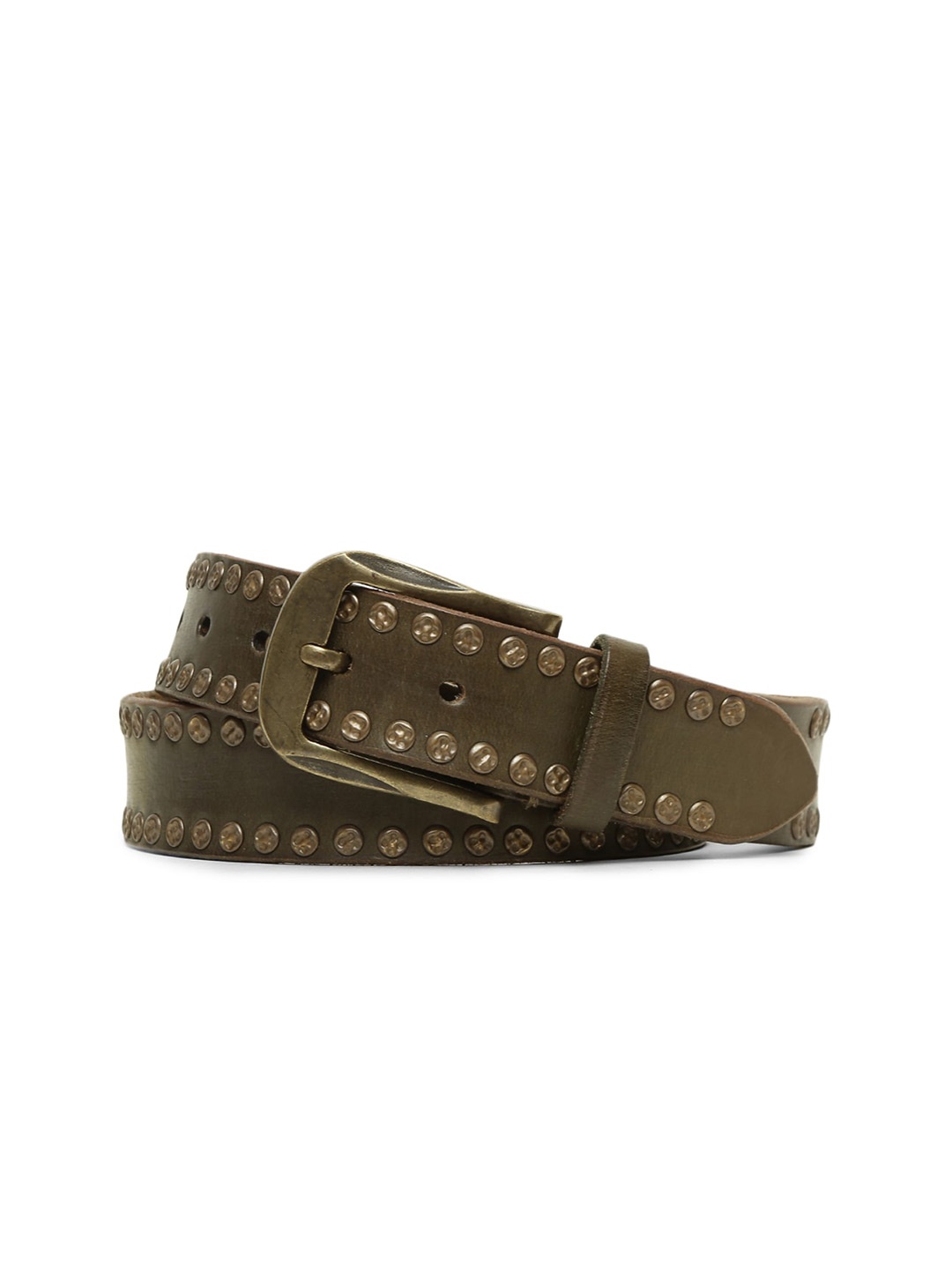 

ART N VINTAGE Men Embellished Leather Casual Belt, Olive