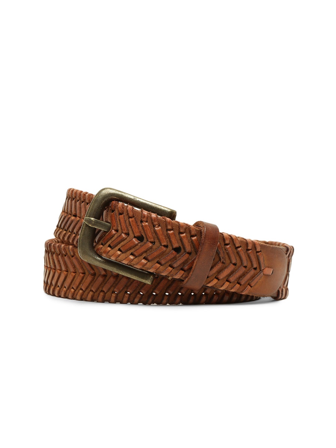 

ART N VINTAGE Men Tang Closure Leather Belt, Tan