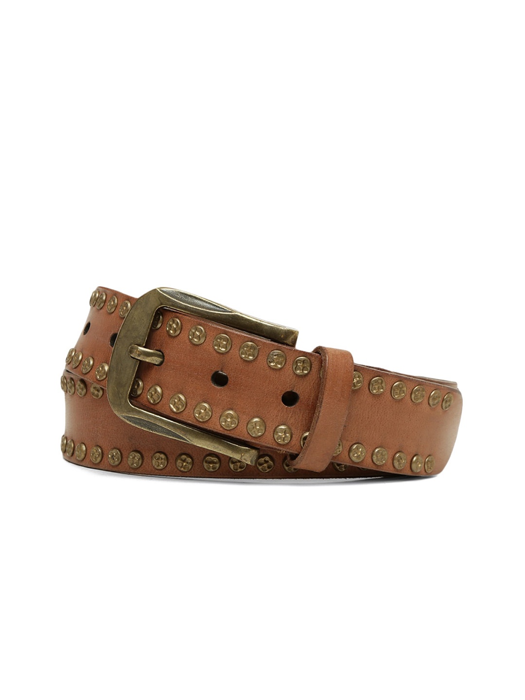 

ART N VINTAGE Men Embellished Leather Belt, Tan