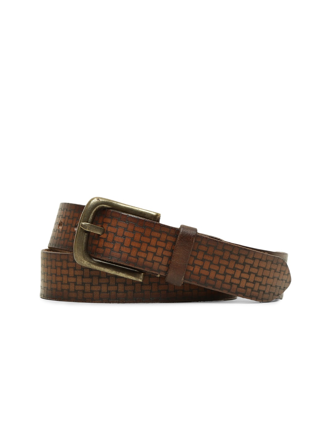 

ART N VINTAGE Men Textured Leather Belt, Brown