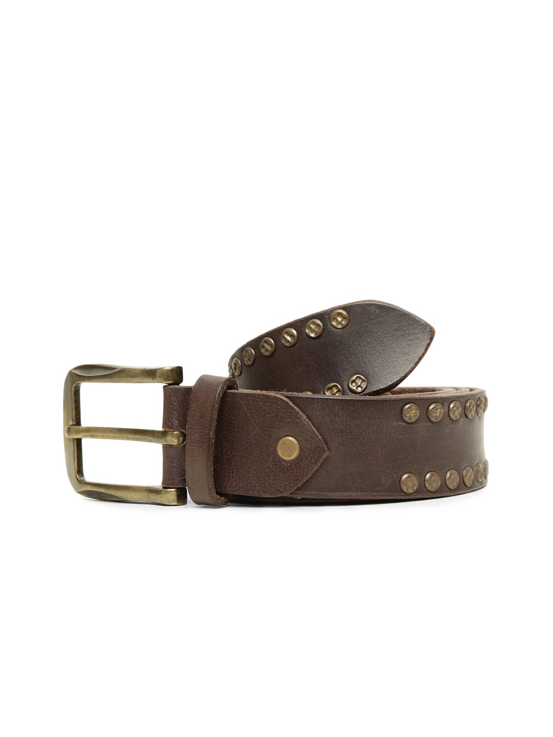 

ART N VINTAGE Men Embellished Leather Belt, Brown