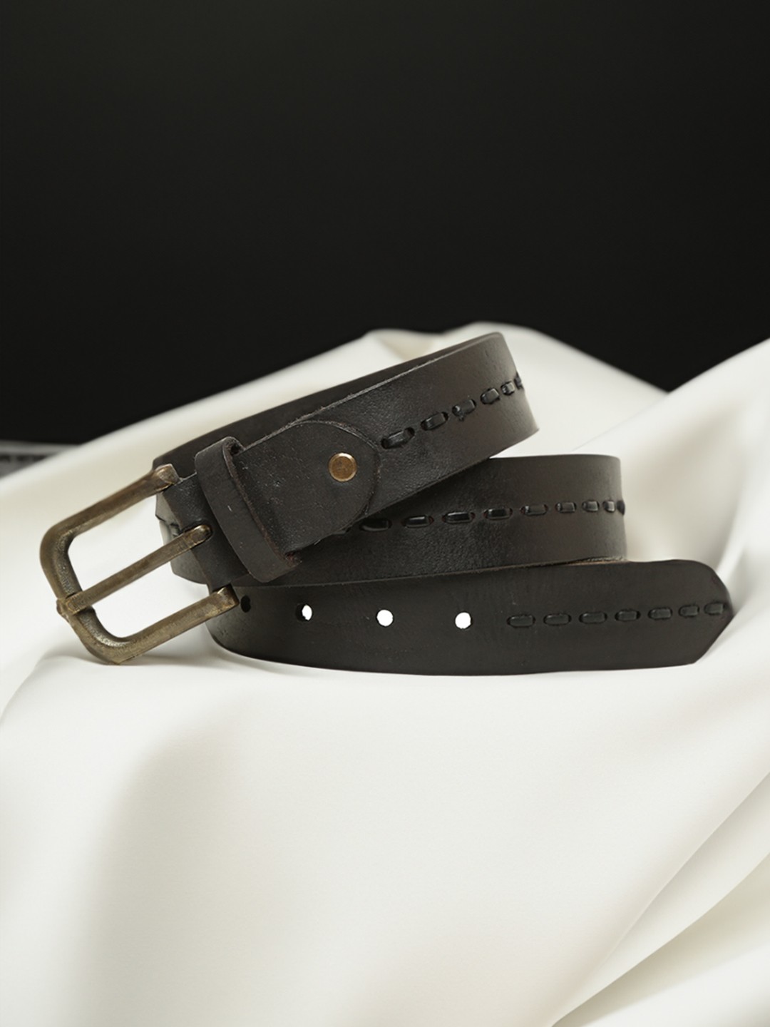 

ART N VINTAGE Men Slim Leather Belt, Black