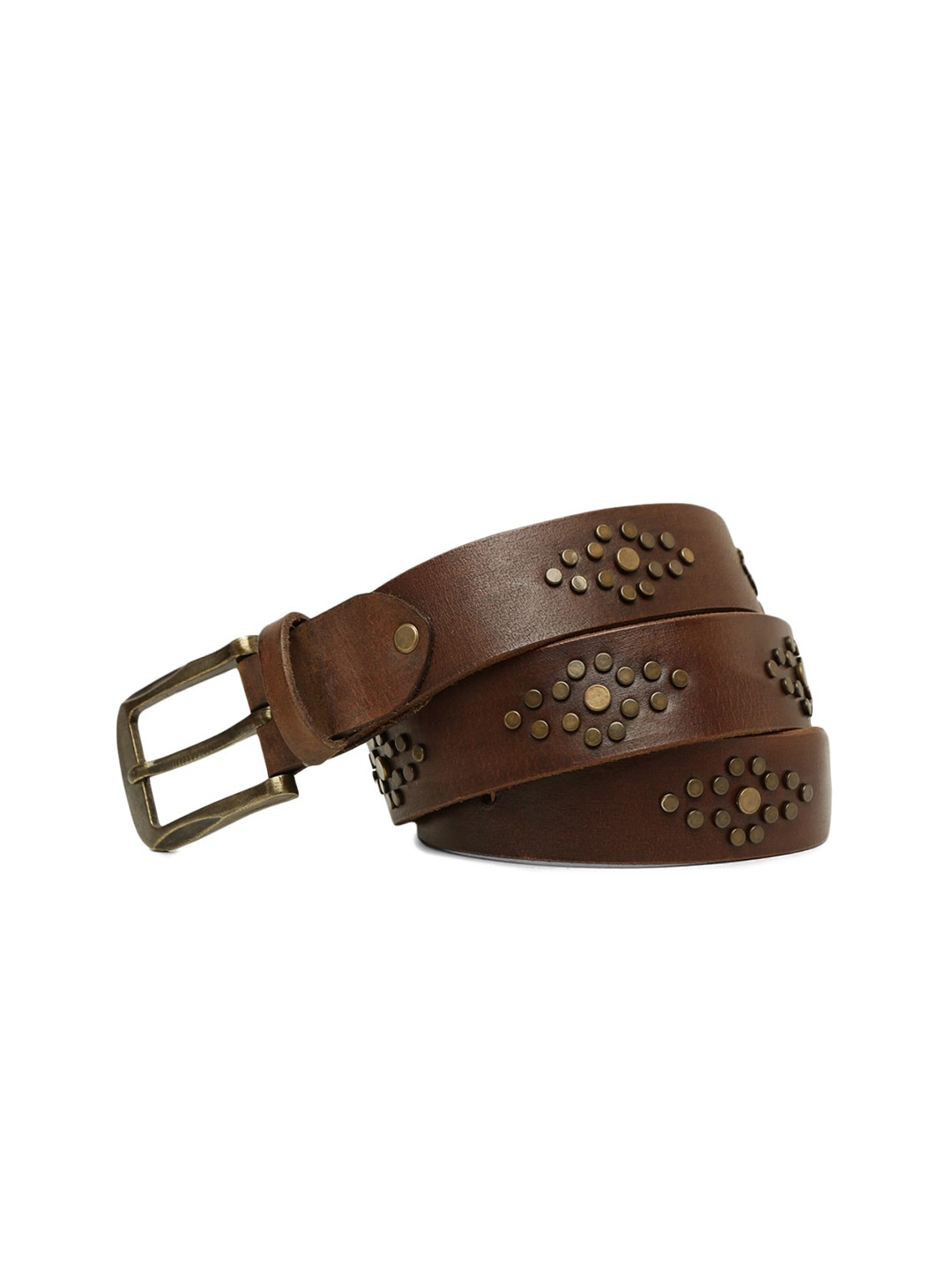 

ART N VINTAGE Men Embellished Leather Belt, Brown