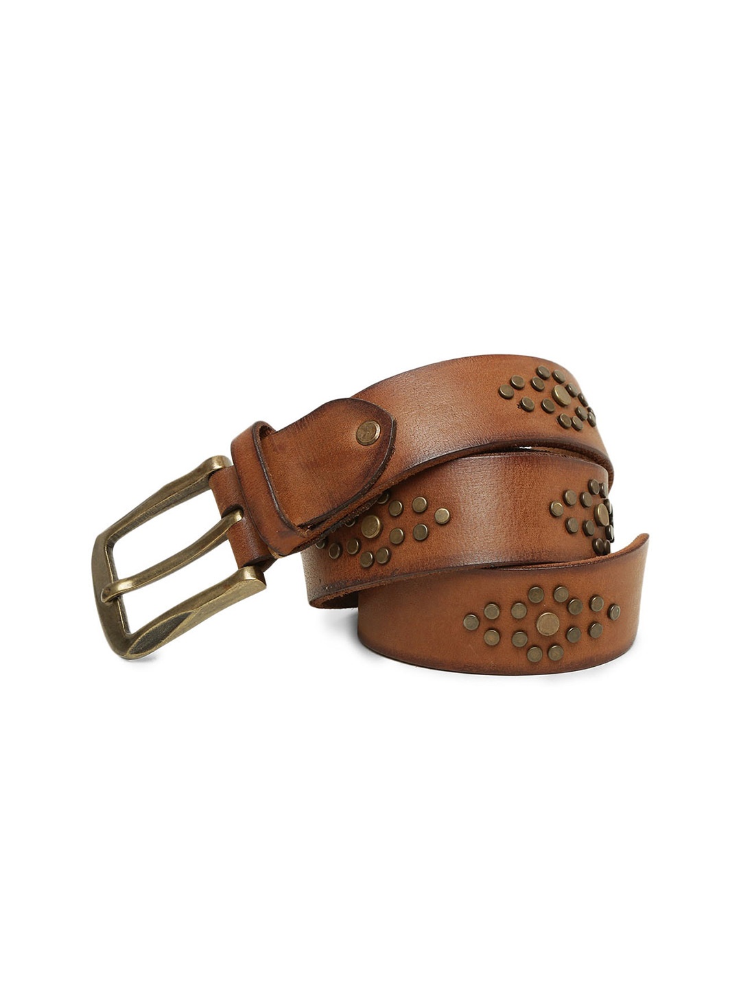

ART N VINTAGE Men Studded Embellished Leather Casual Belt, Tan