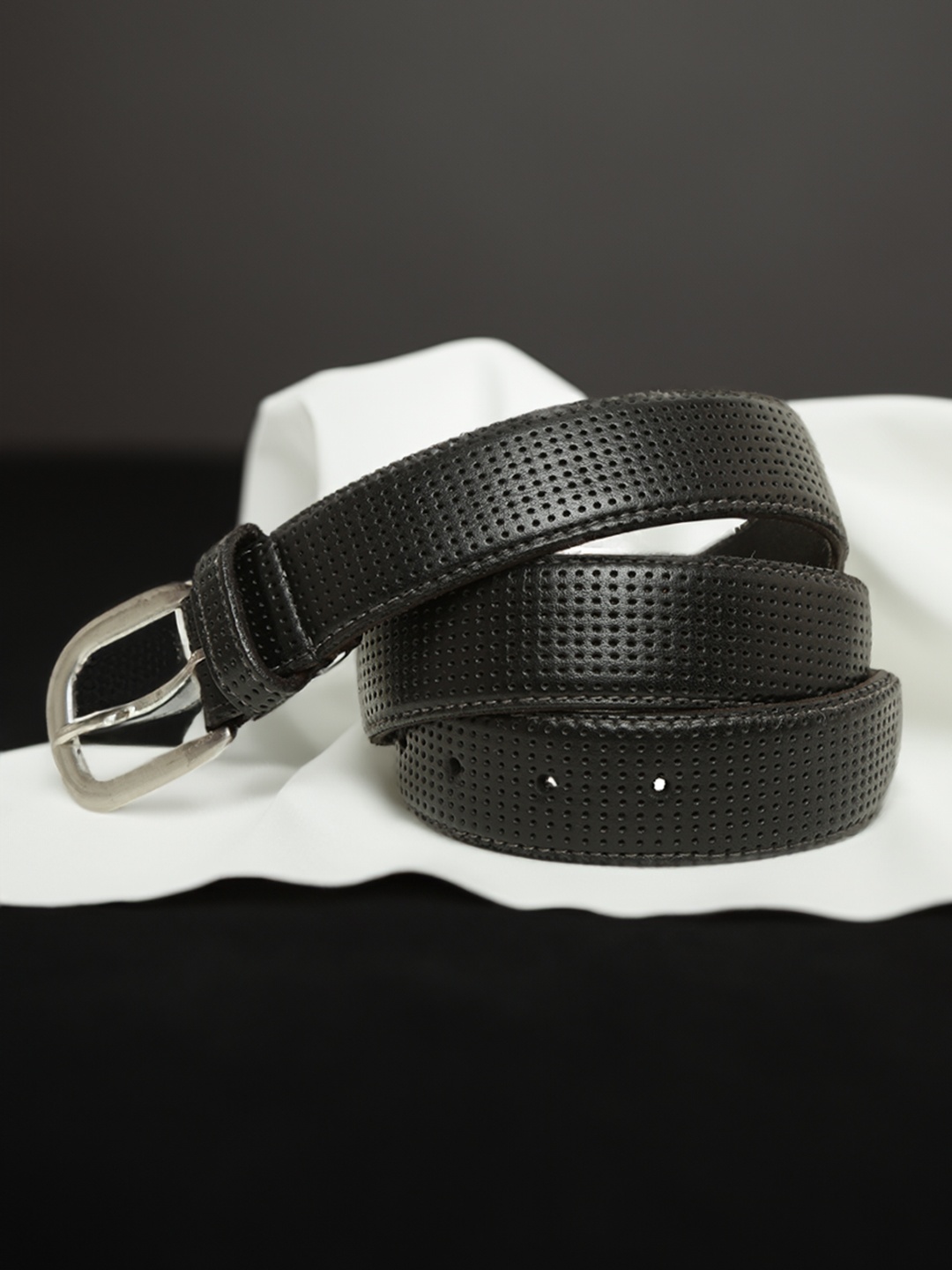

ART N VINTAGE Men Textured Leather Belt, Black