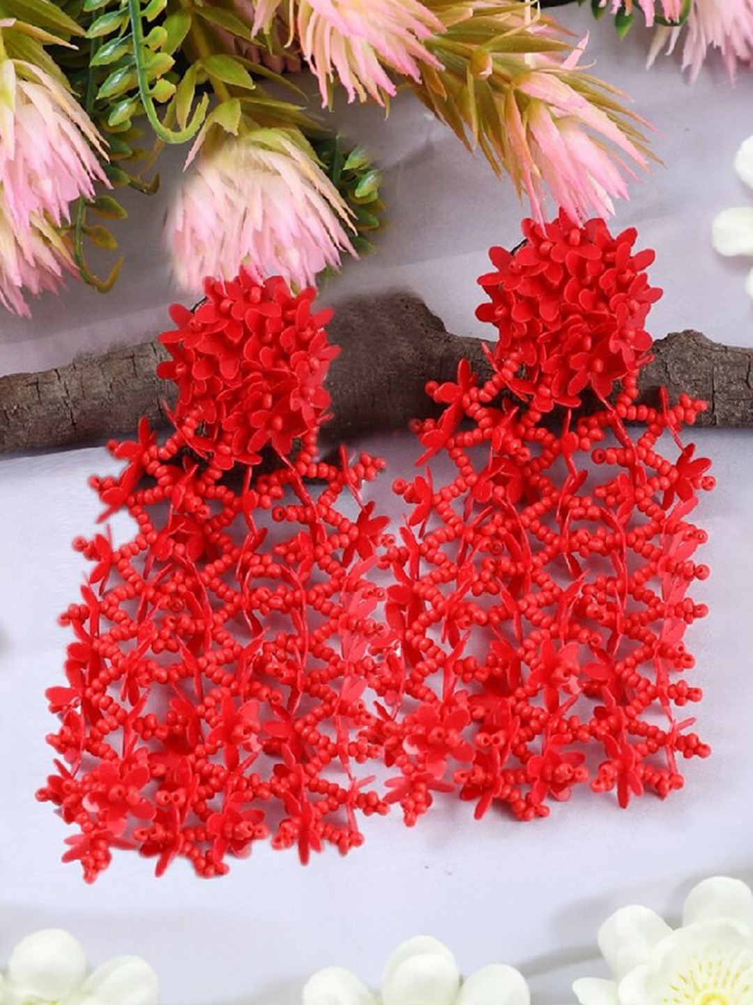 

UNIVERSITY TRENDZ Contemporary Drop Earrings, Red