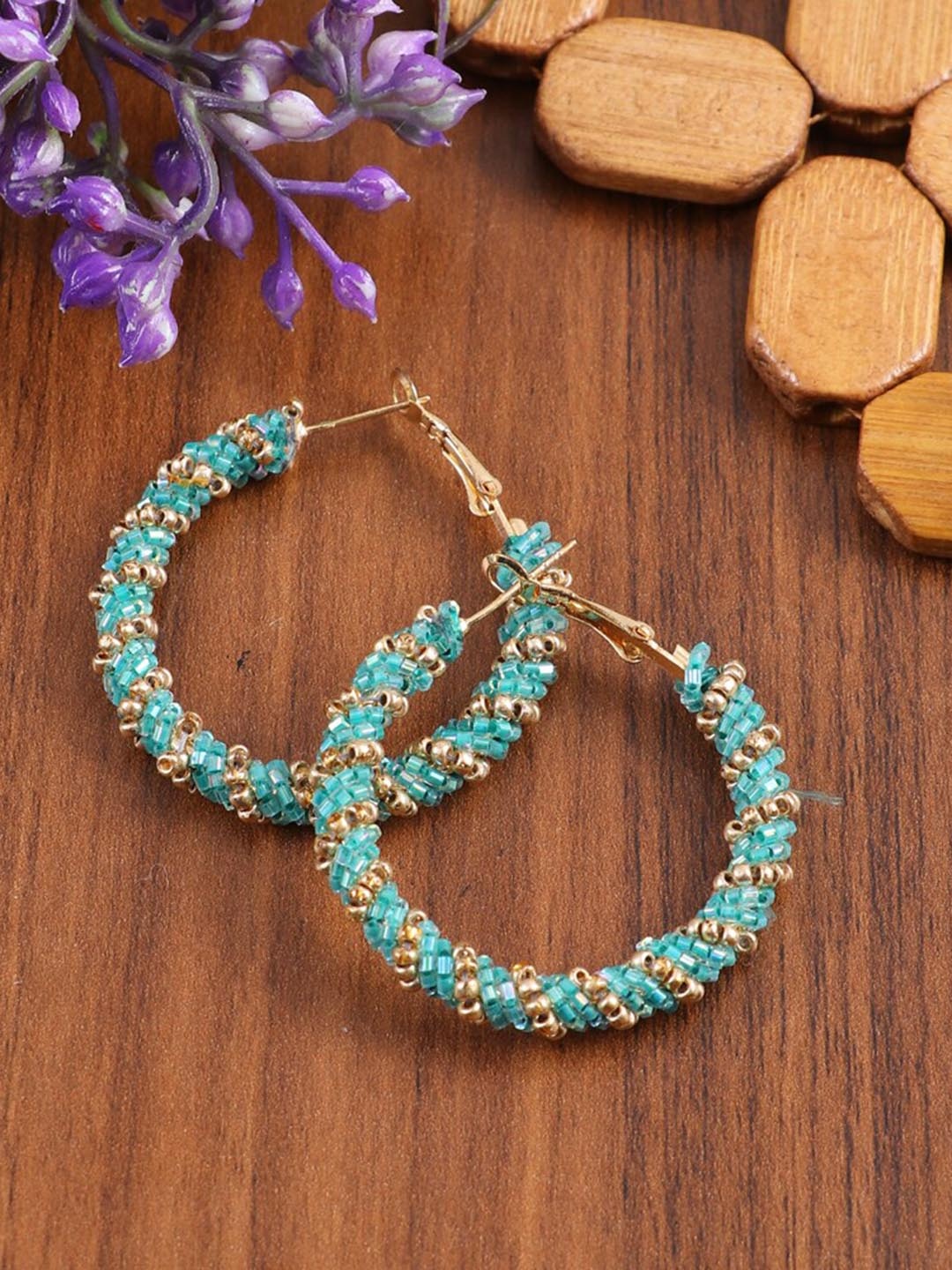 

UNIVERSITY TRENDZ Beaded Classic Hoop Earrings, Sea green