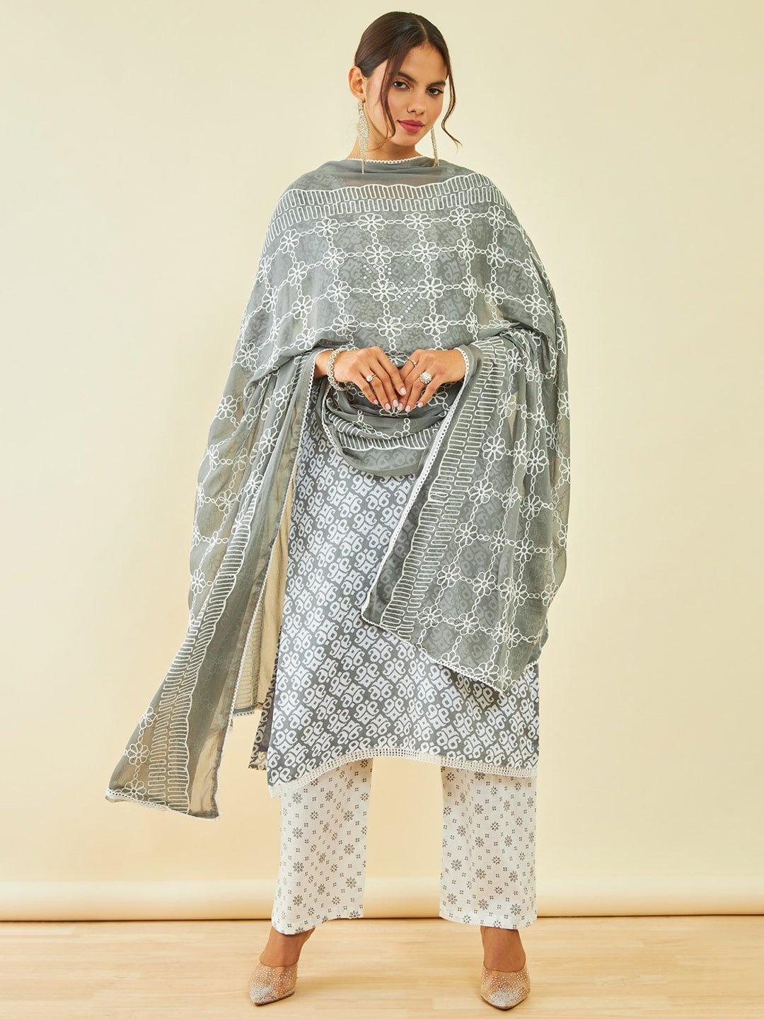 

Soch Paisley Print Sequinned Pure Cotton Unstitched Dress Material, Grey