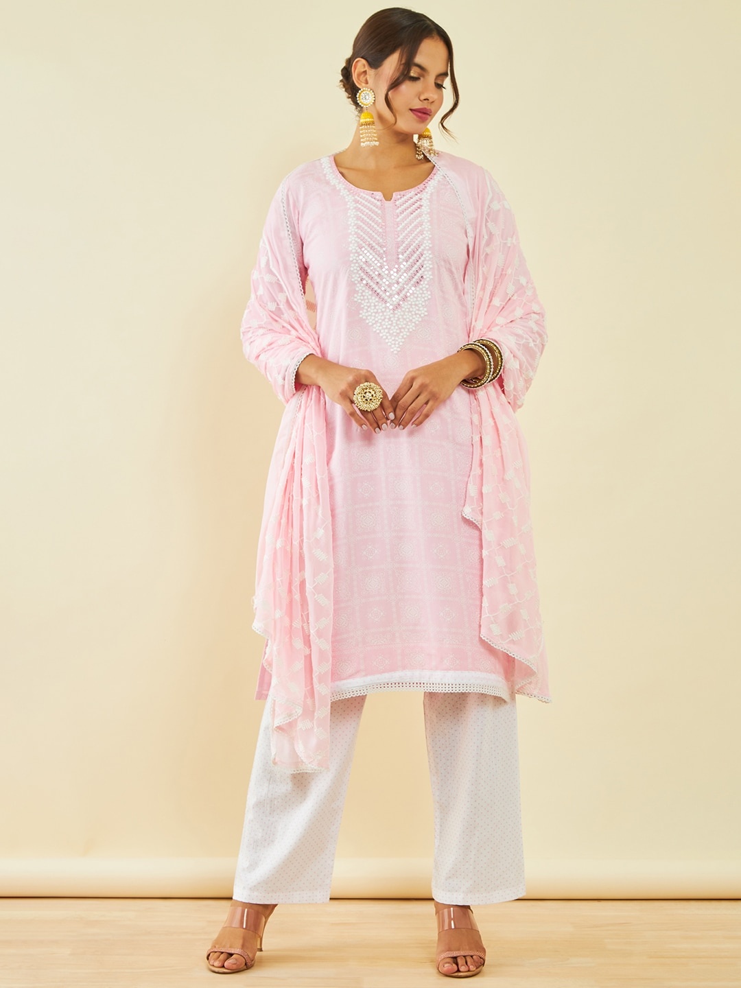 

Soch Embroidered Sequinned Unstitched Dress Material, Pink