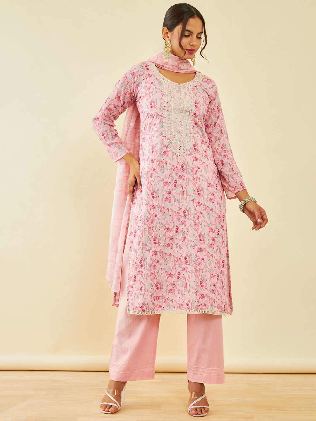 

Soch Embroidered Sequinned Pure Cotton Unstitched Dress Material, Pink