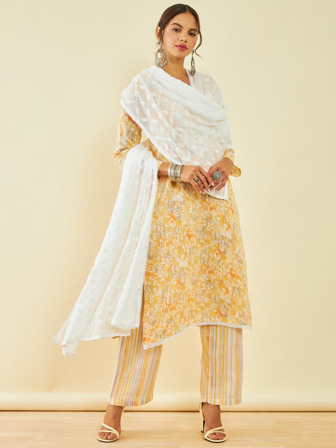 

Soch Floral Embroidered Sequinned Unstitched Dress Material, Yellow