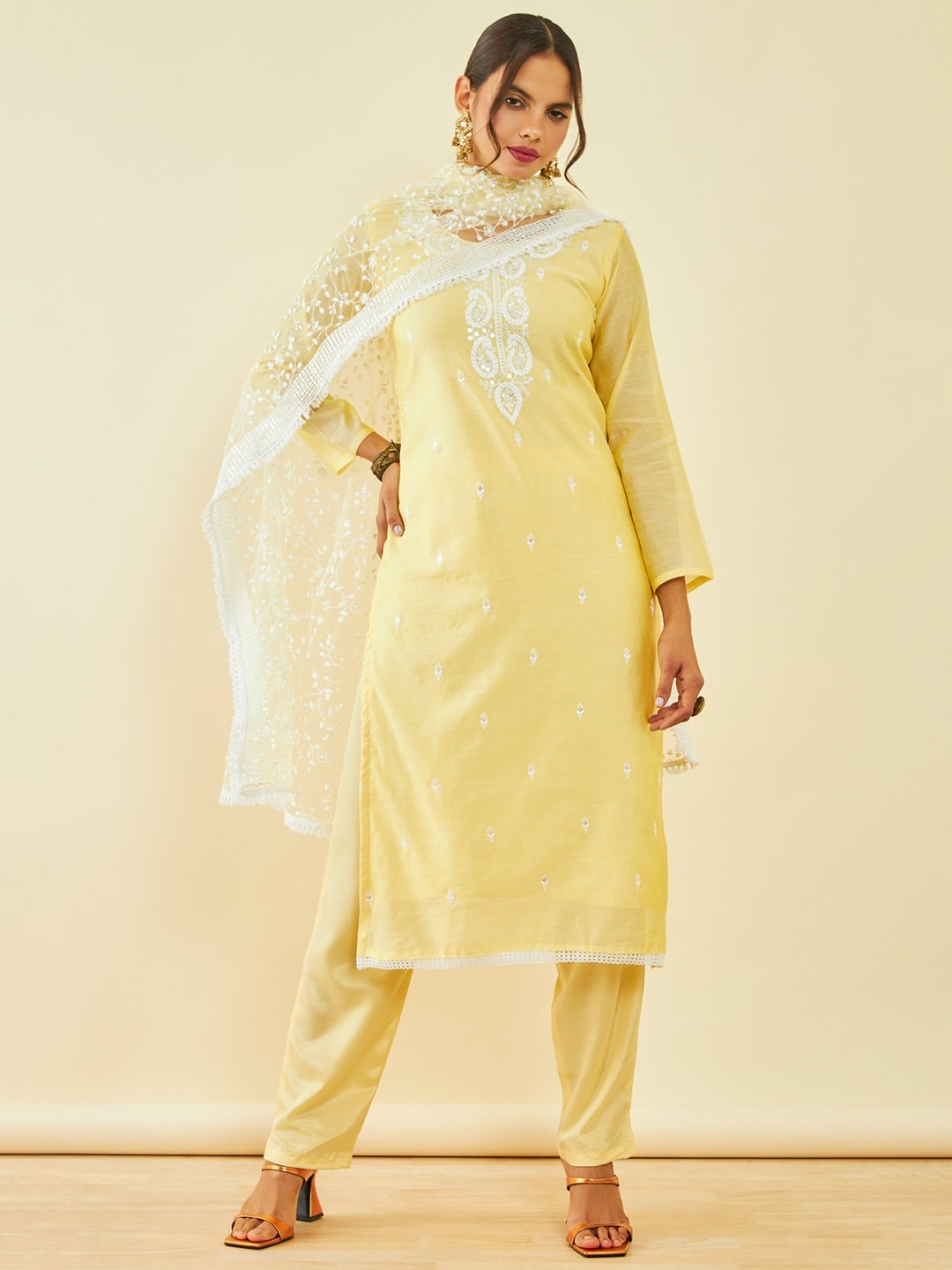 

Soch Floral Embroidered Unstitched Dress Material, Yellow
