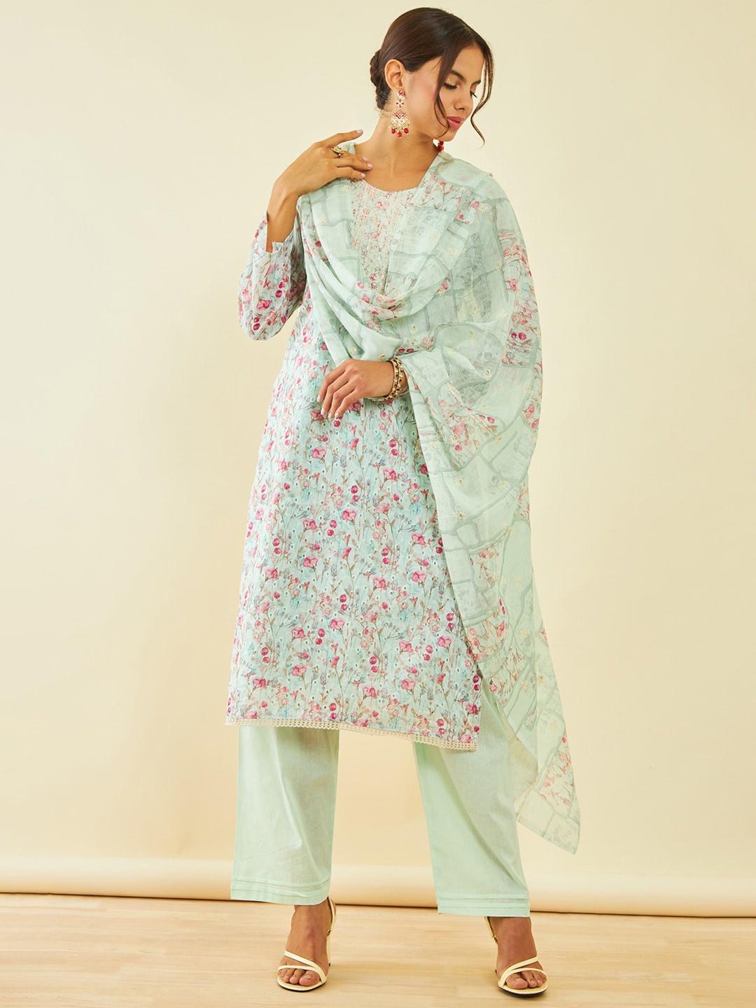 

Soch Floral Embroidered Pure Cotton Unstitched Dress Material, Green
