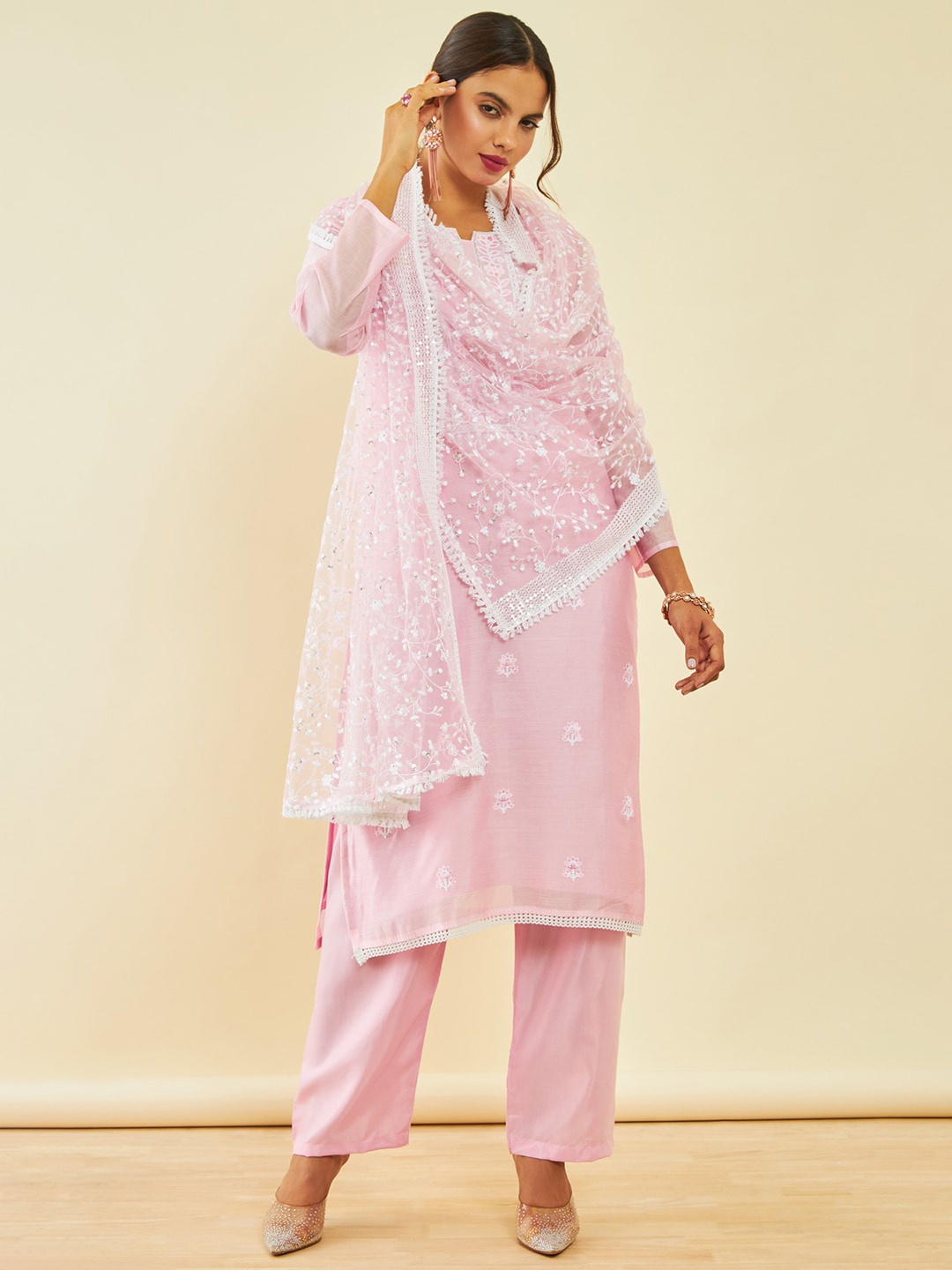 

Soch Floral Embroidered Unstitched Dress Material, Pink