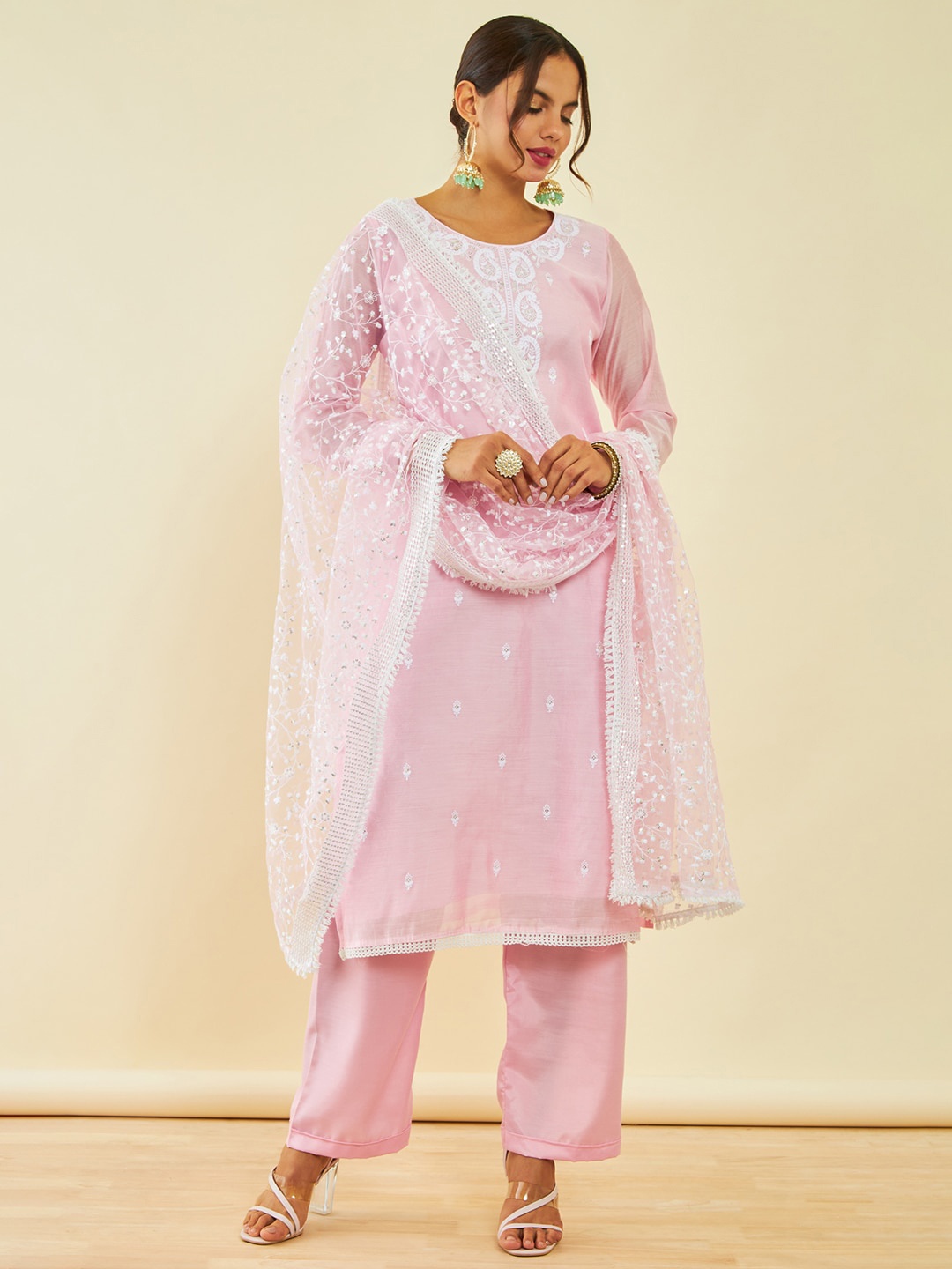 

Soch Embroidered Sequinned Unstitched Dress Material, Pink