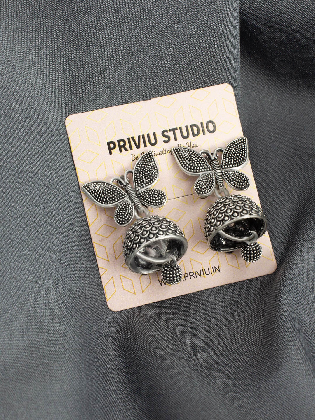 

PRIVIU Silver Plated Oxidised Jhumkas