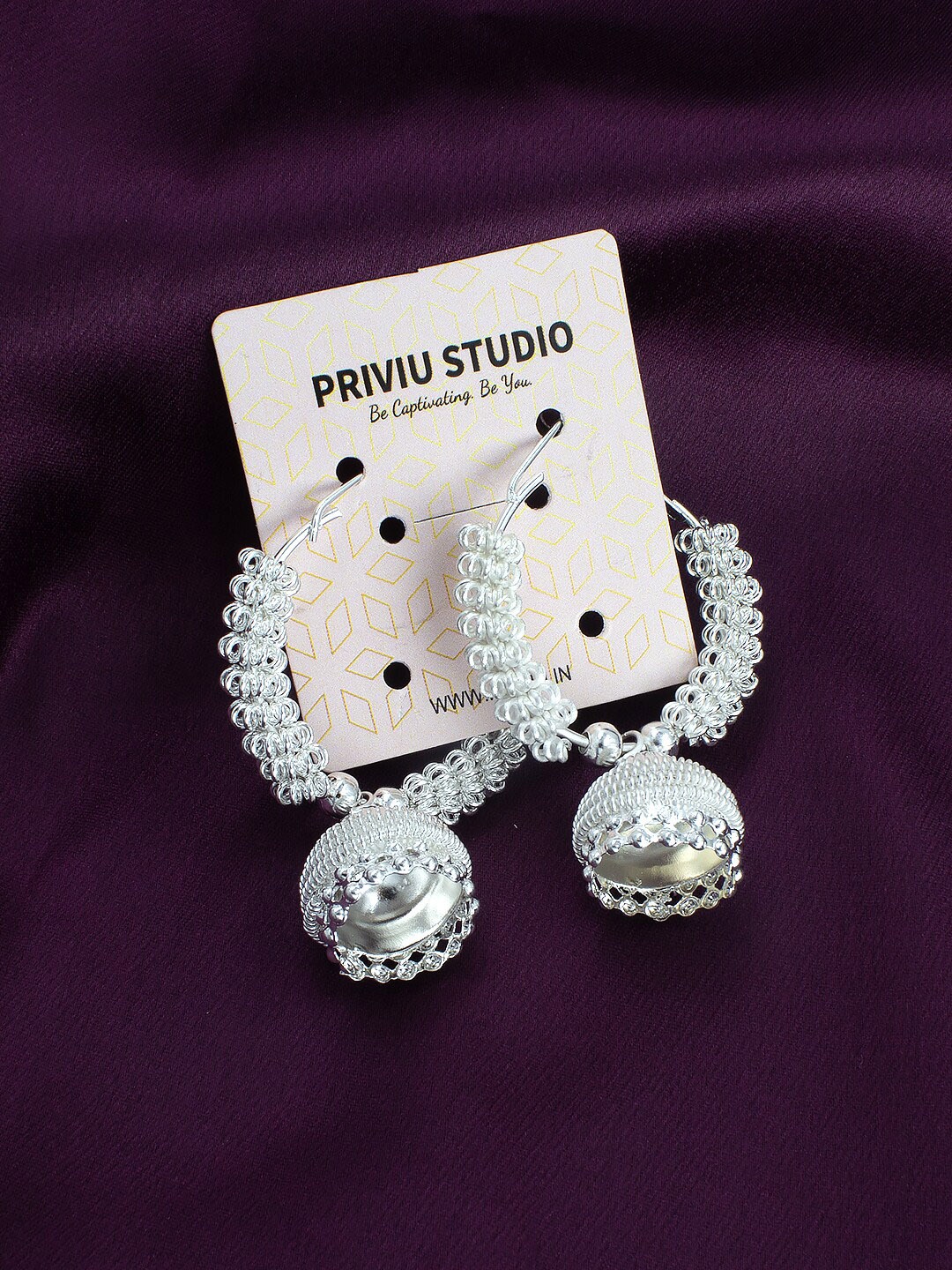 

PRIVIU Silver Plated Dome Shaped Hoop Earrings