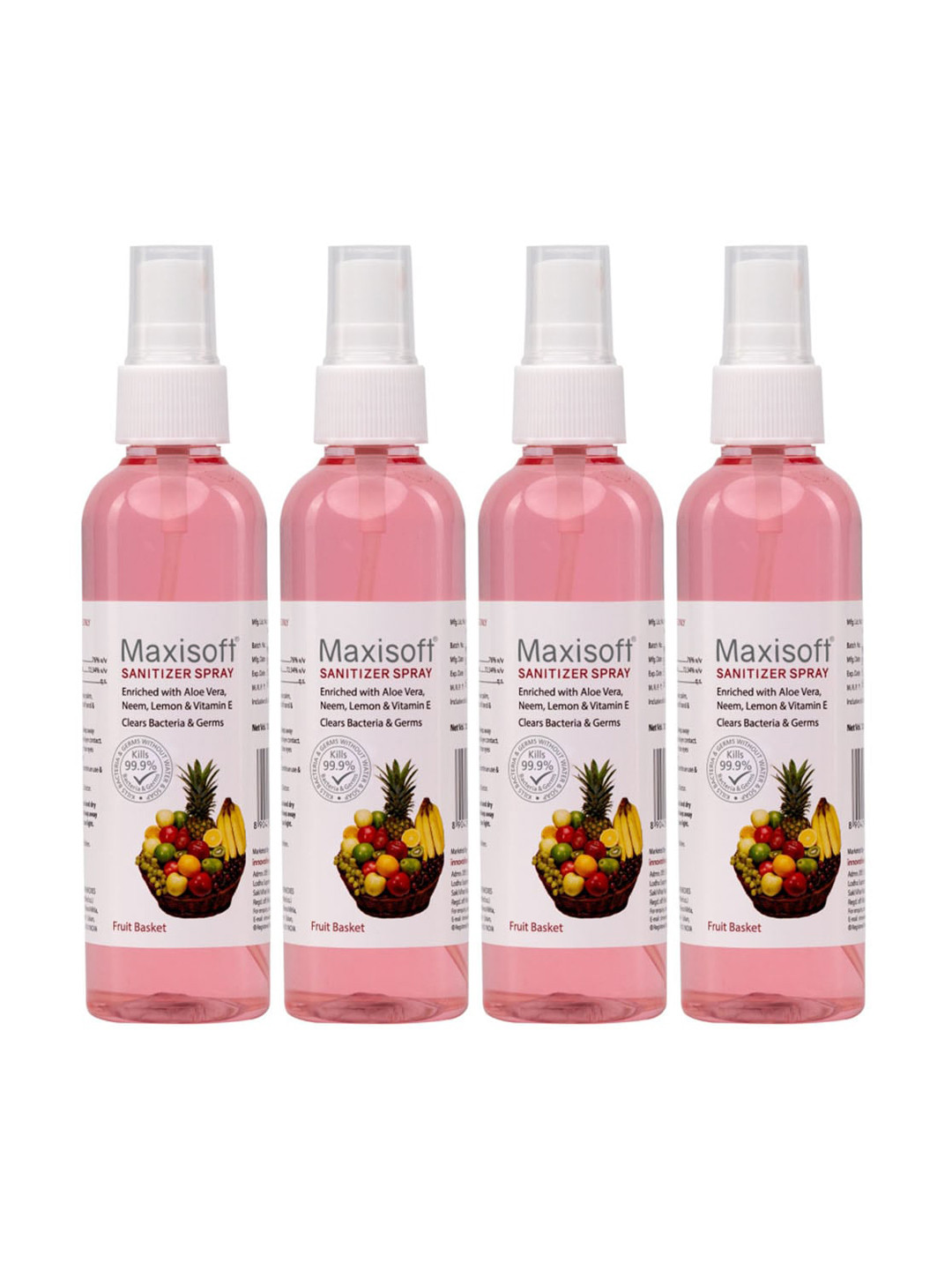 

Maxisoft Set Of 4 Fruit Basket Hand Sanitizer Spray To Clear Bacteria Germs- 120ml Each, Pink