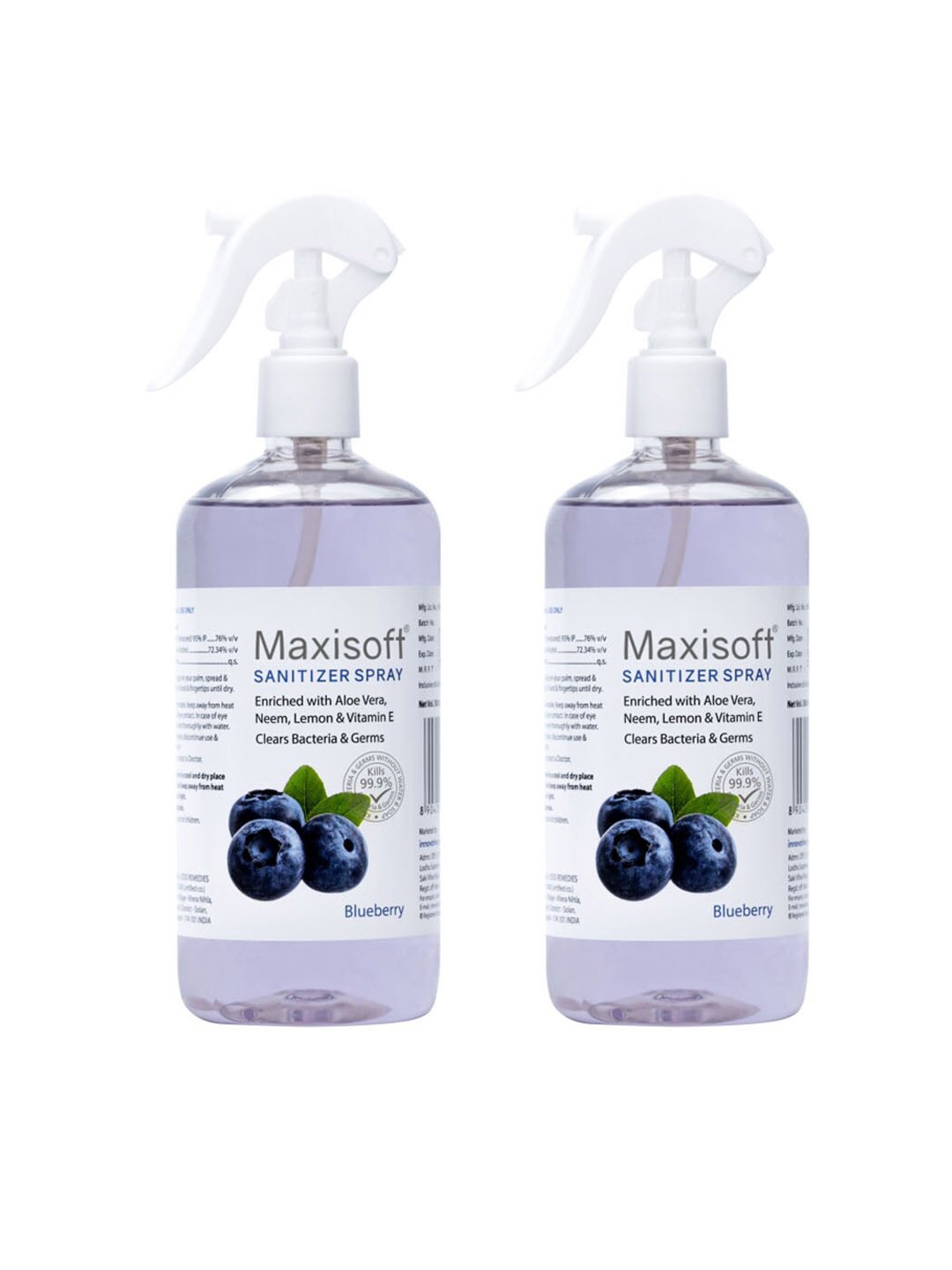 

Maxisoft Set of 2 Blueberry Hand Sanitizer Spray-500 ml Each, Blue