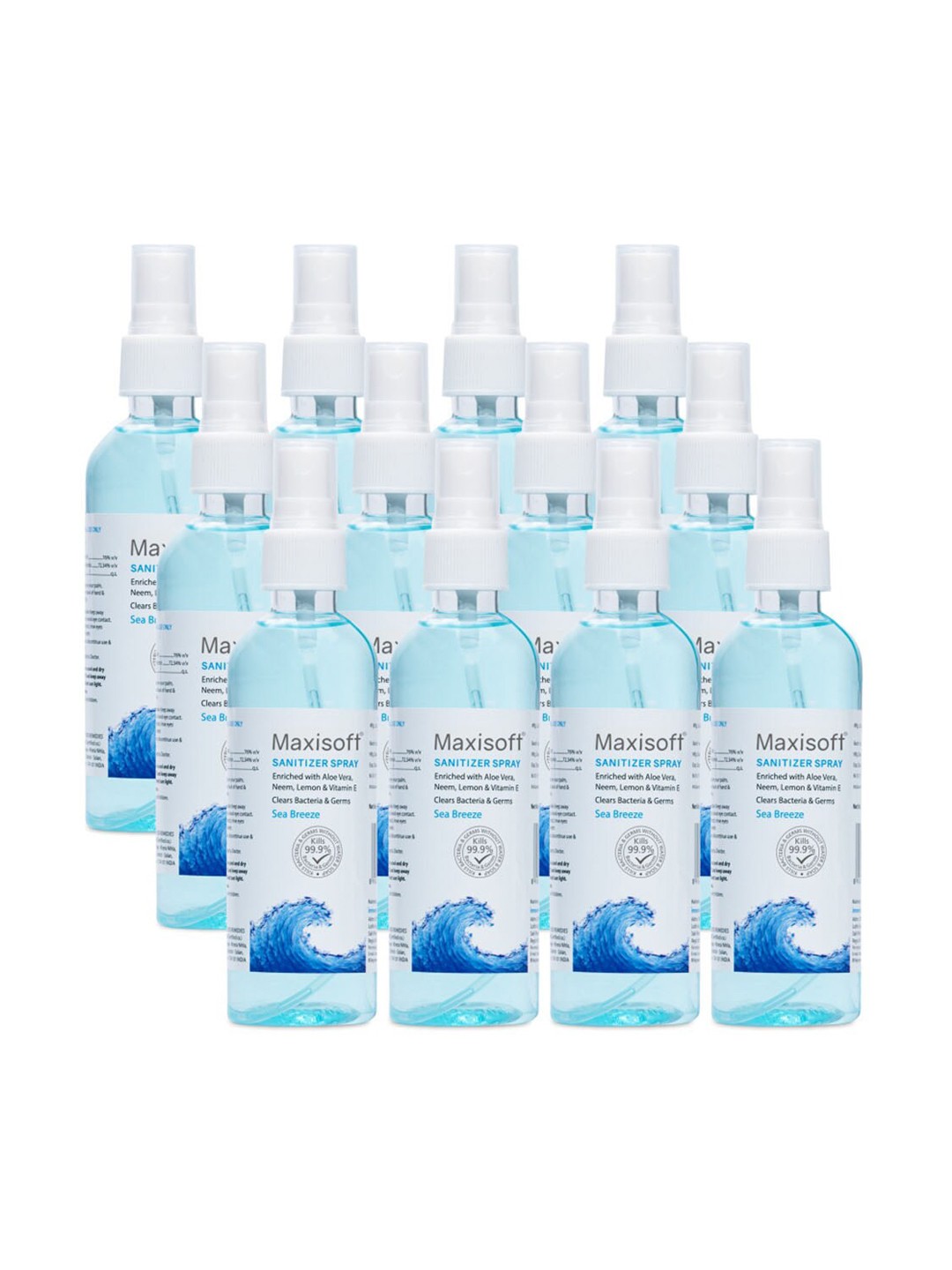 

Maxisoft Set Of 12 Sea Breeze Hand Sanitizer Sprays To Clear Bacteria & Germs - 120ml Each, Blue