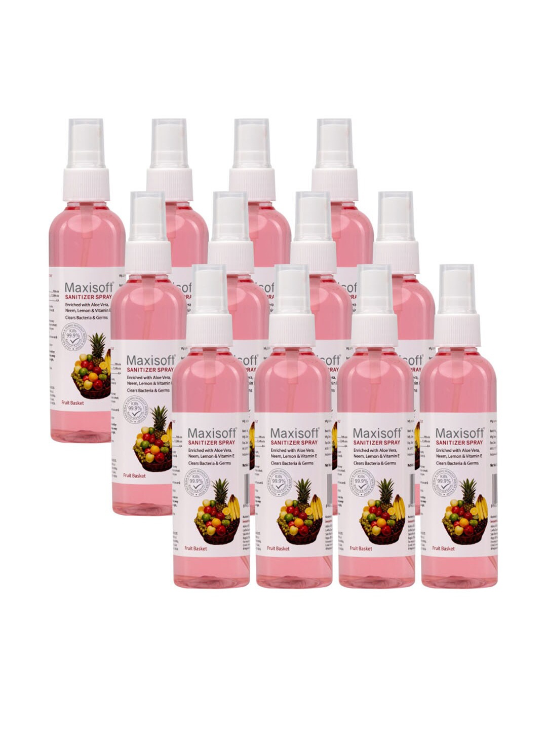 

Maxisoft Set Of 12 Fruit Basket Hand Sanitizer Spray To Clear Bacteria & Germs- 120ml Each, Pink