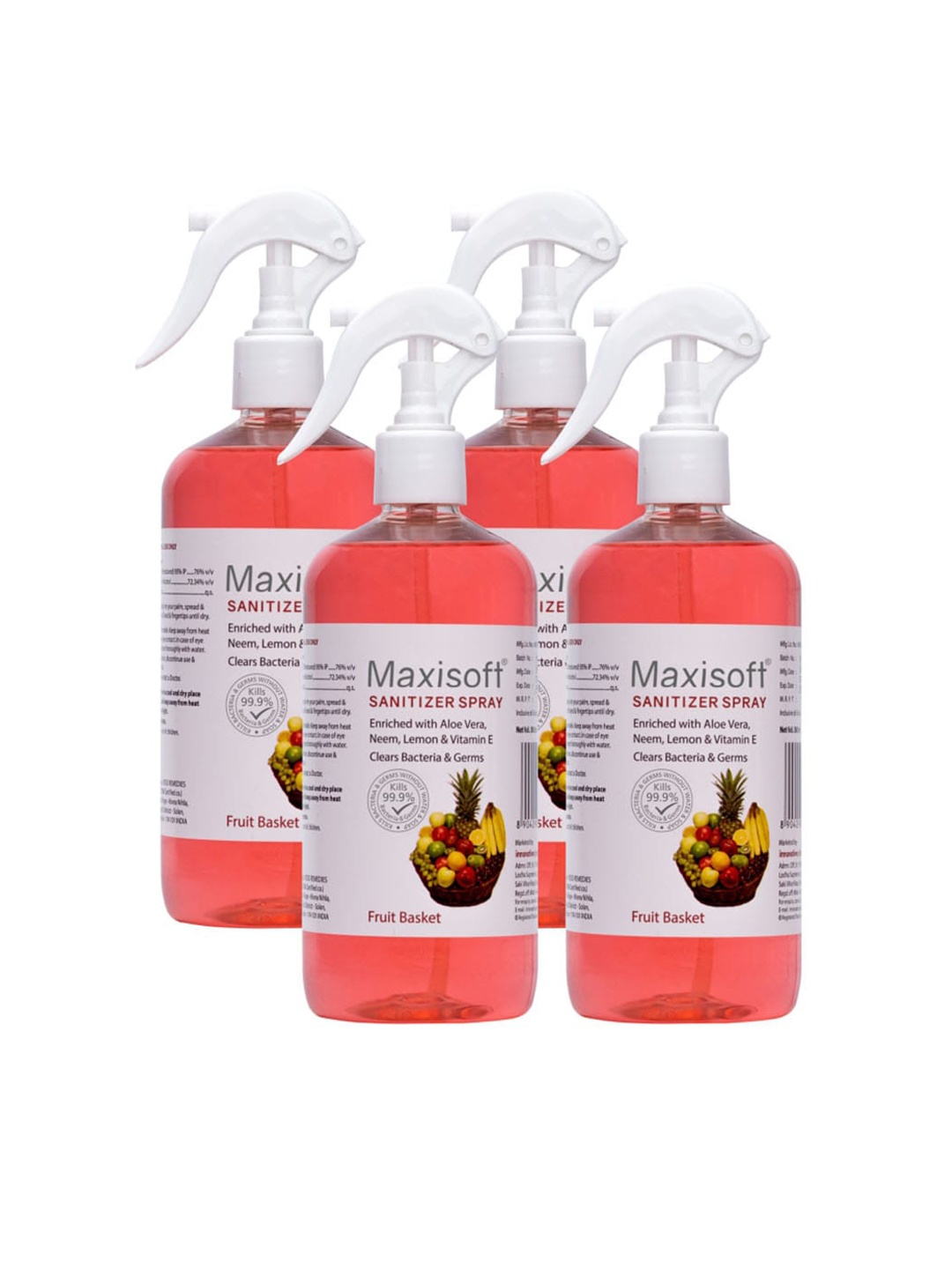 

Maxisoft Pack of 4 Fruit Basket Hand Sanitizer Spray - 500 ml Each, Na