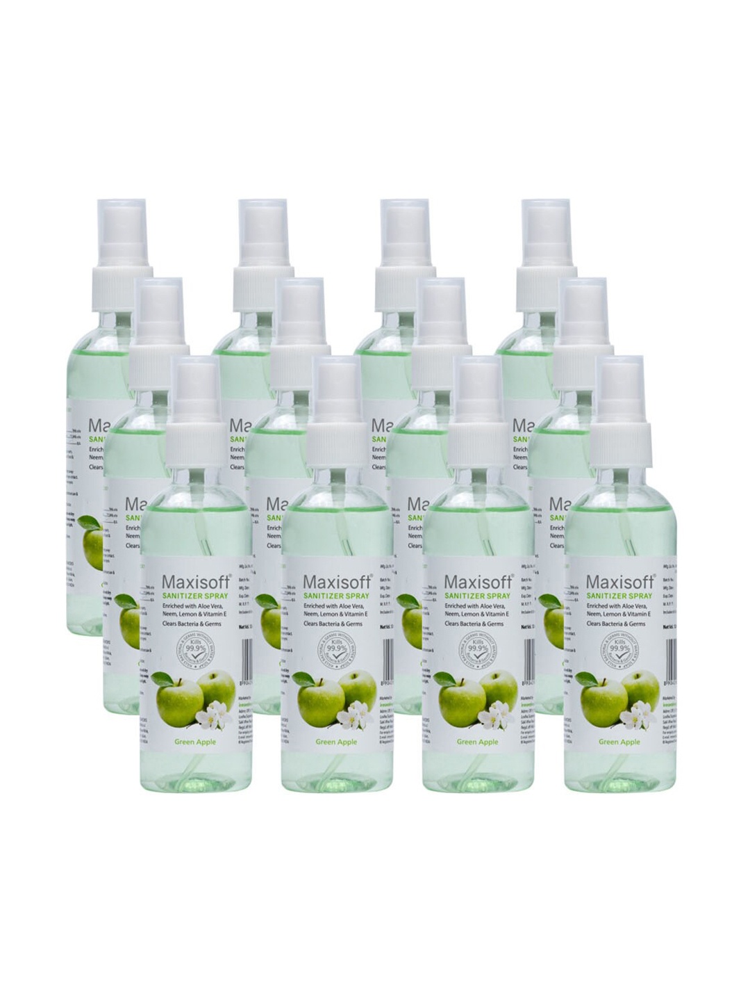 

Maxisoft Set Of 12 Green Apple Hand Sanitizer Sprays To Clear Bacteria & Germs- 120ml Each