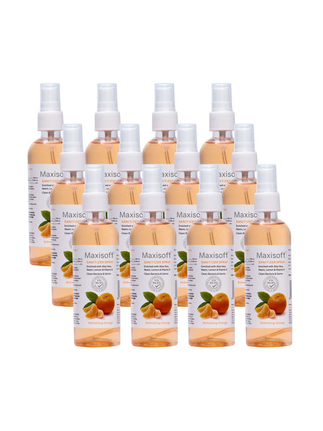 

Maxisoft Set Of 12 Refreshing Orange Hand Sanitizer Sprays For Bacteria & Germs-120ml Each